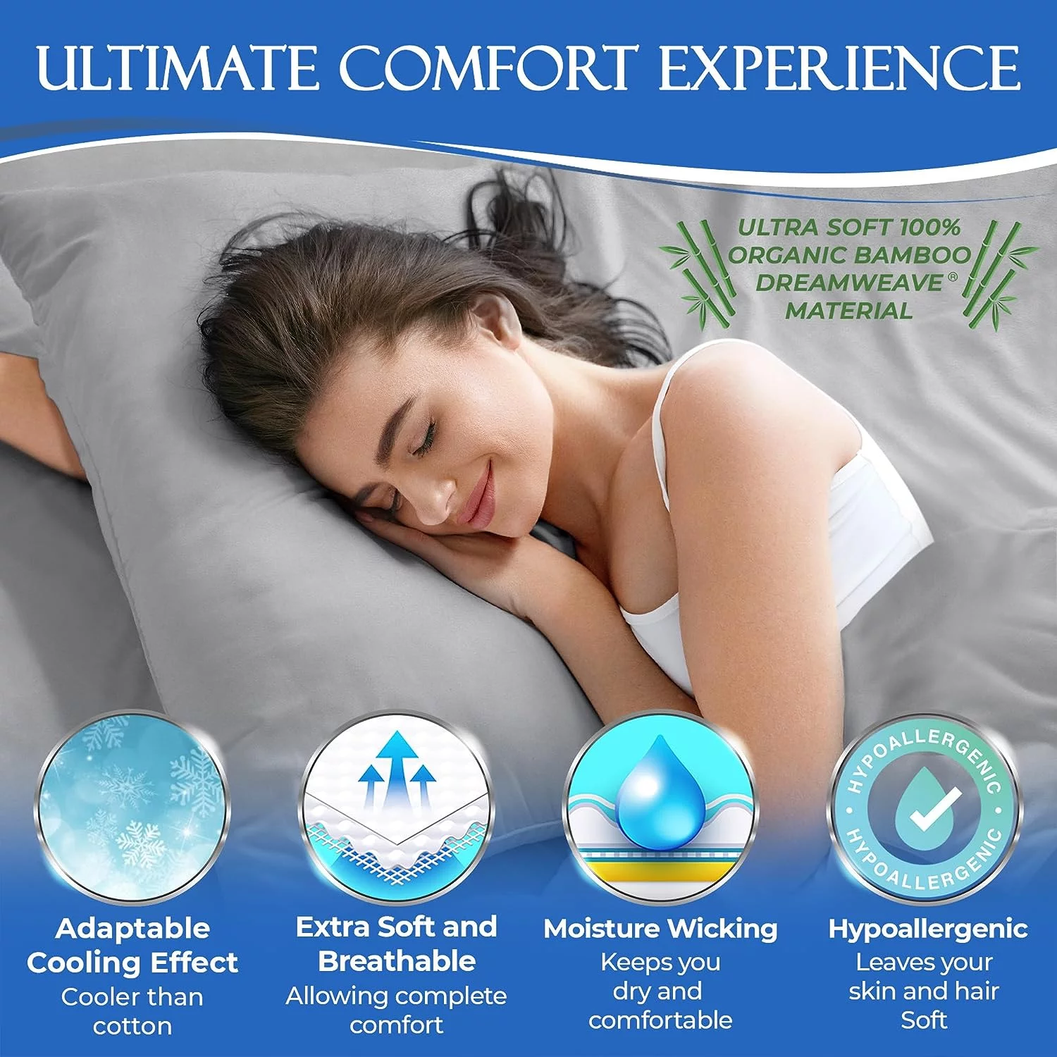 KESHENGDA 100% Organic Bamboo Sheets Set 4 pcs - Luxury Smooth Full Size Sheet Set Bamboo w/Deep Pocket - Cool and Silk Soft Bamboo Sheets for Full Size Bed, Cooling Full Bed Sheets (Mid Grey)