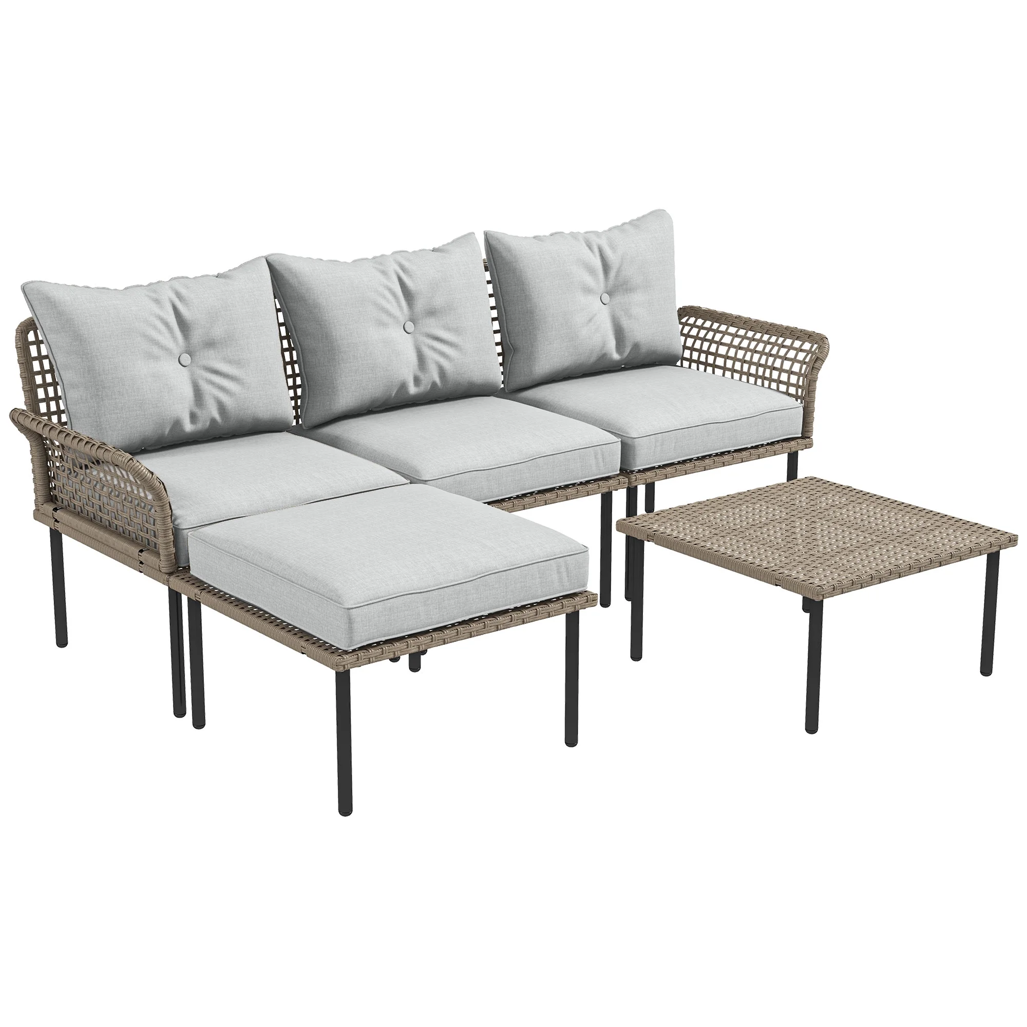 Outsunny 5 PCs Patio Furniture Set with Sofa, Chaise Lounge, Table, Cream