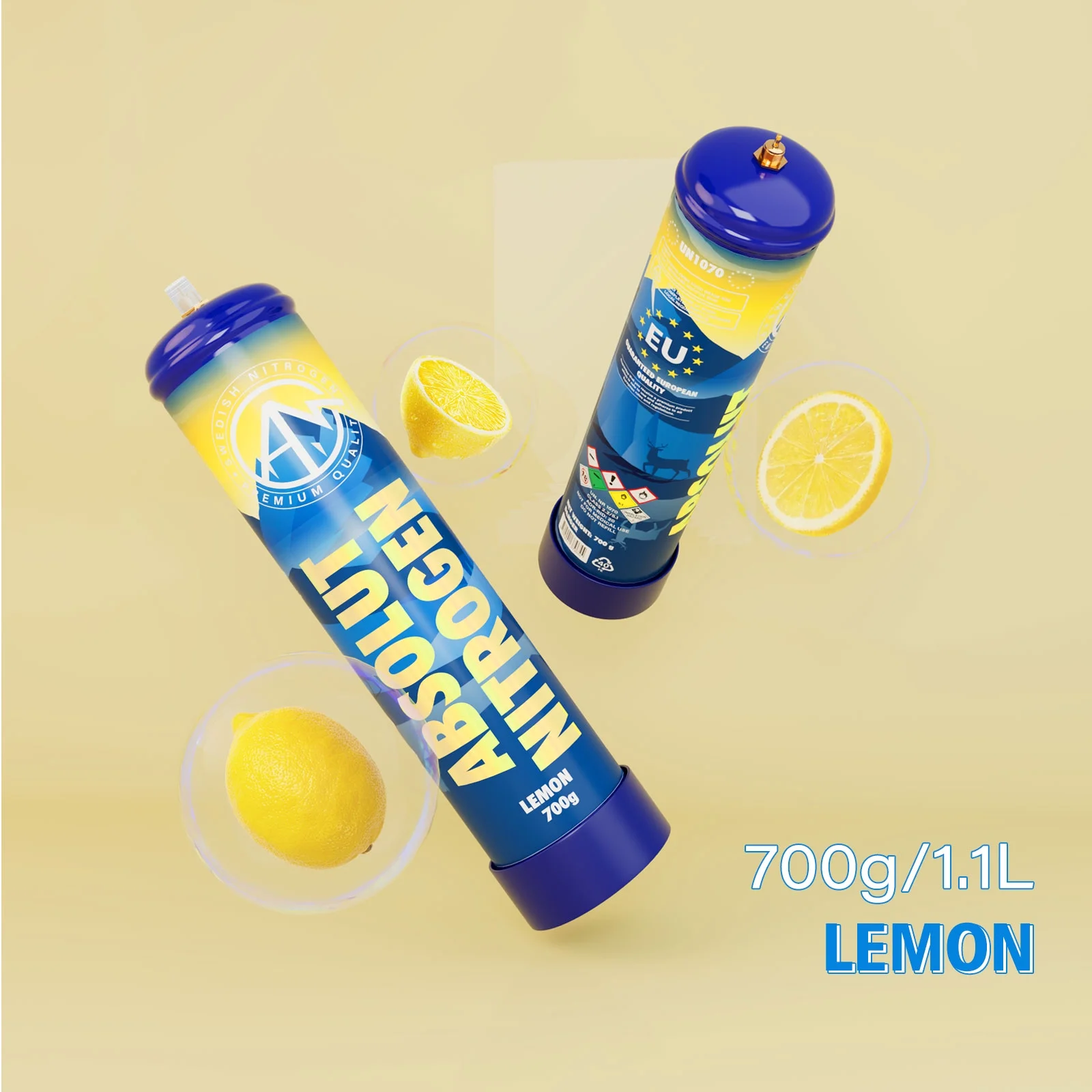 Hotwhip Nitrous Oxide Whipped Cream Charger (Lemon, 6pc, 700g 1.1L) - Nitrous Tank Whip Cream Charger, Nitrous Oxide Canister, N20 Whipped Cream Chargers, Nitrous Oxide Tank