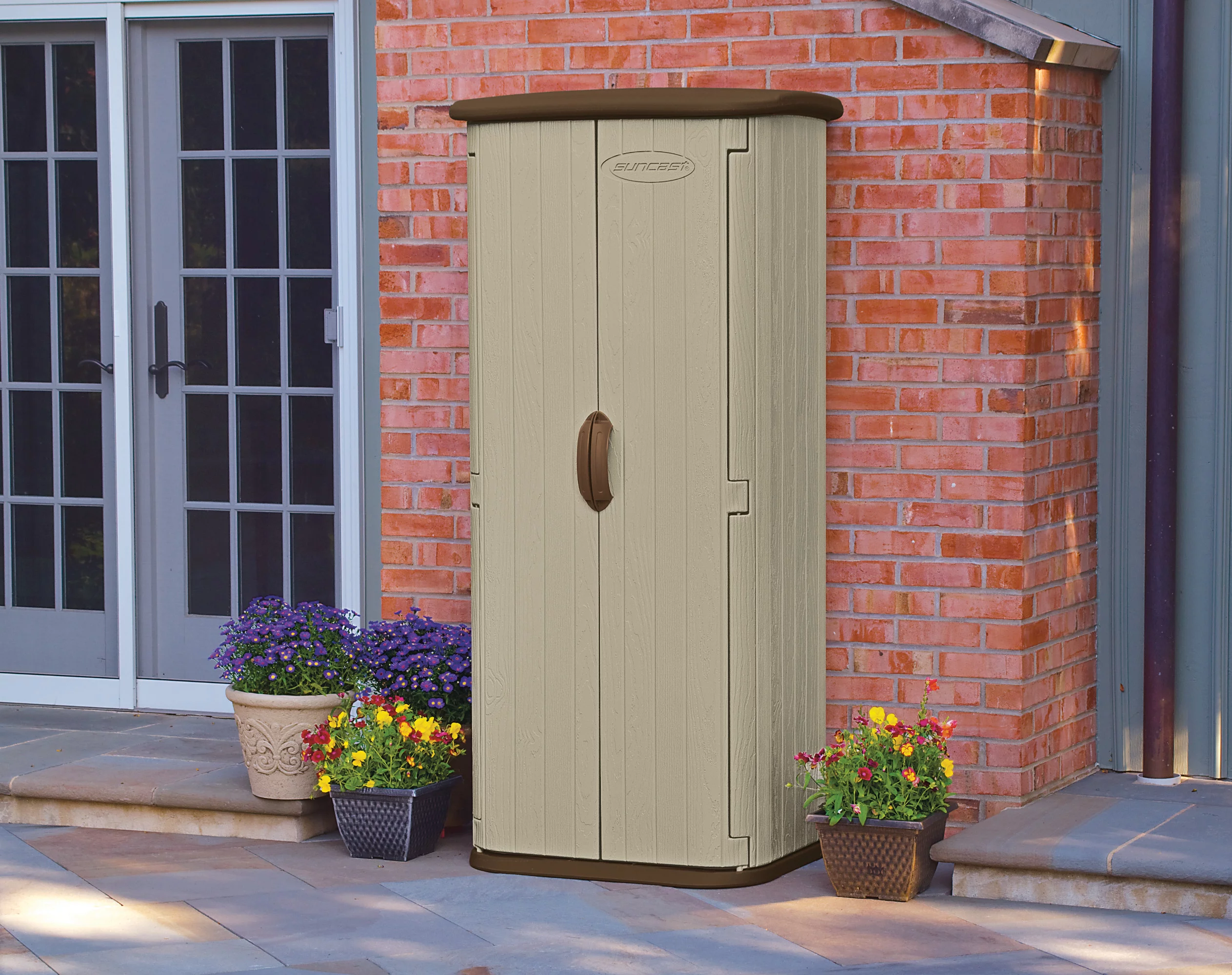 Suncast 20 cu. ft. Resin Vertical Utility Shed, Sand, BMS1500SW