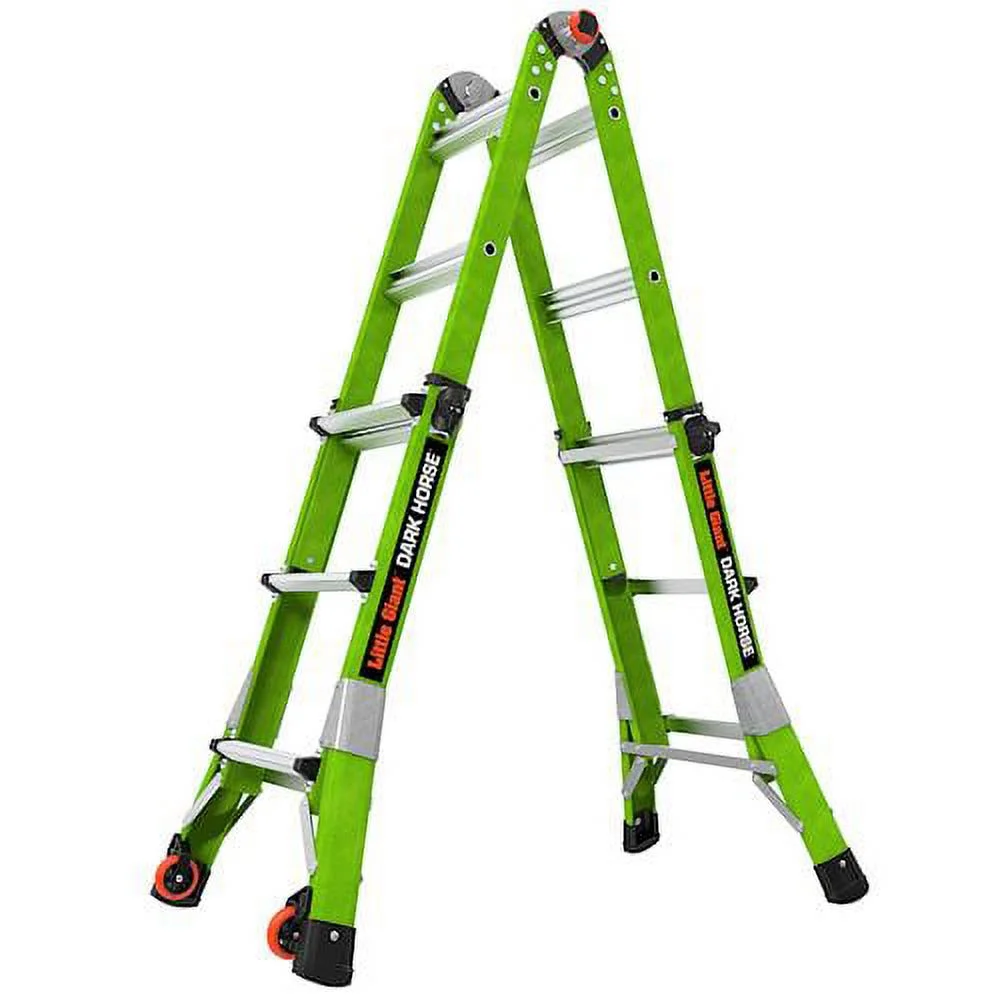 DARK HORSE 2.0, Model 13 - ANSI Type 1A - 300 lb Rated - Fiberglass Articulated Extendable Ladder with TIP & GLIDE Wheels