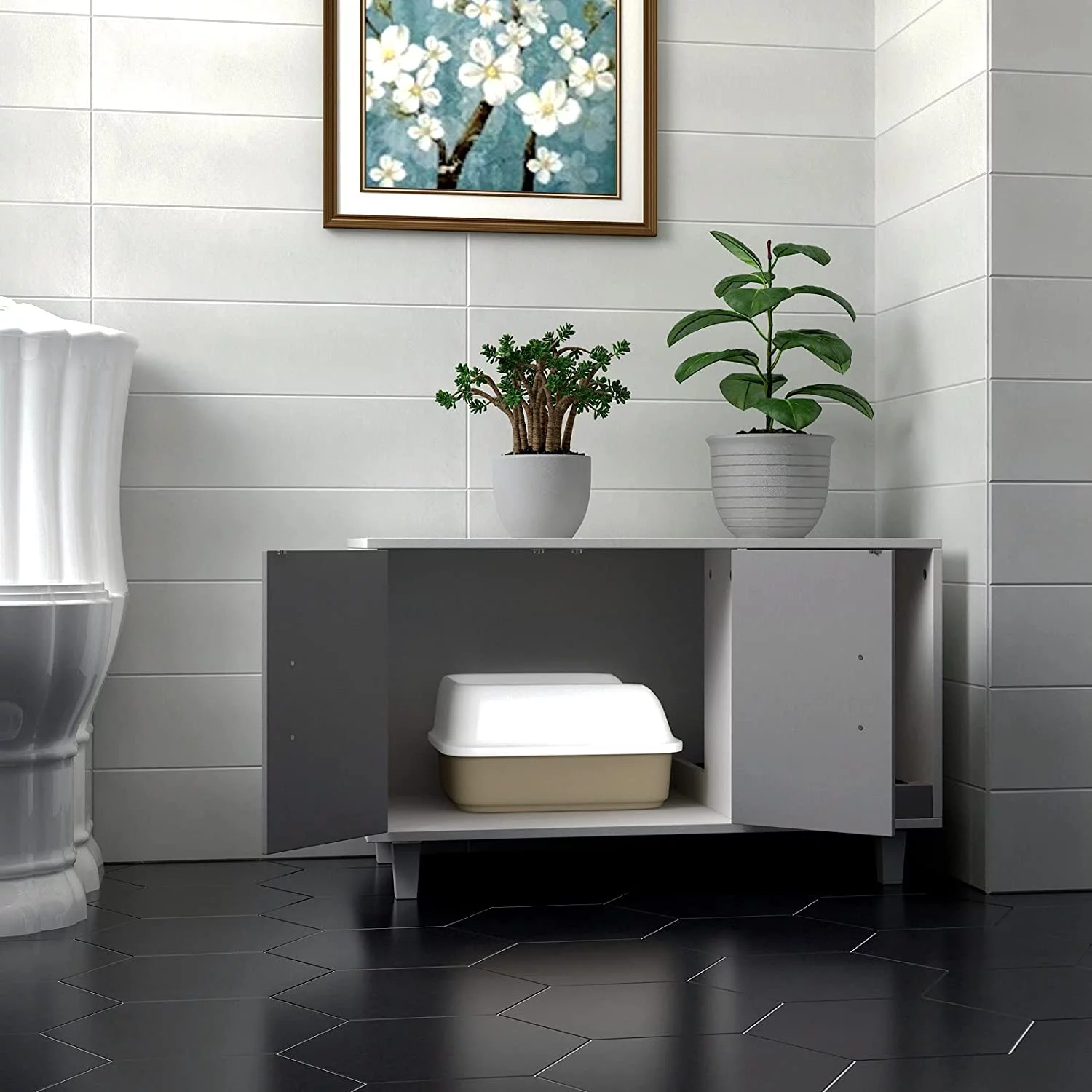 GDLF Pet Crate Cat Washroom Hidden Litter Box Enclosure  as Table Nightstand with Scratch Pad,Stackable