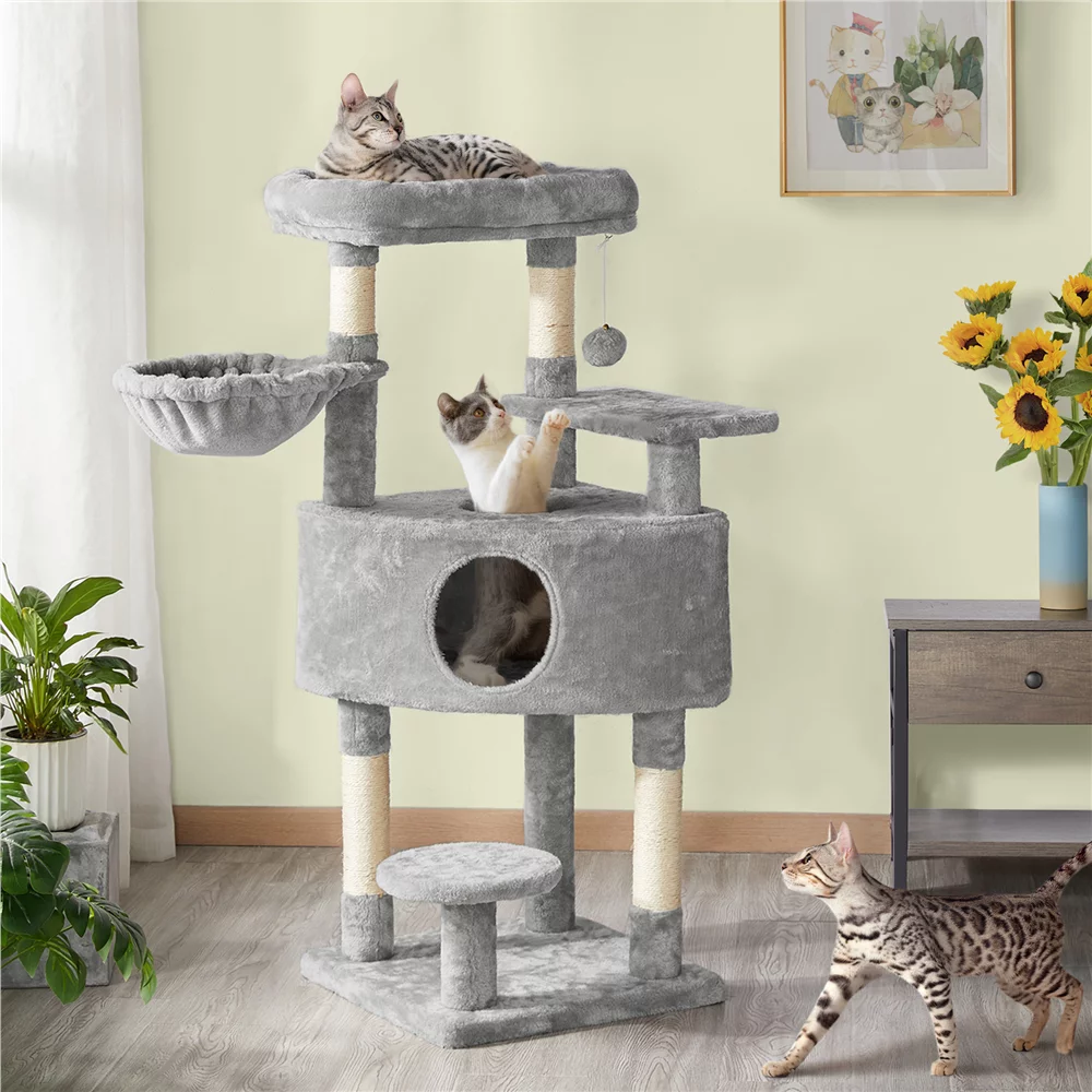 Yaheetech 46'' Cat Tree Multilevel Cat Condo with Scratching Posts and Perch Platform,Light Gray