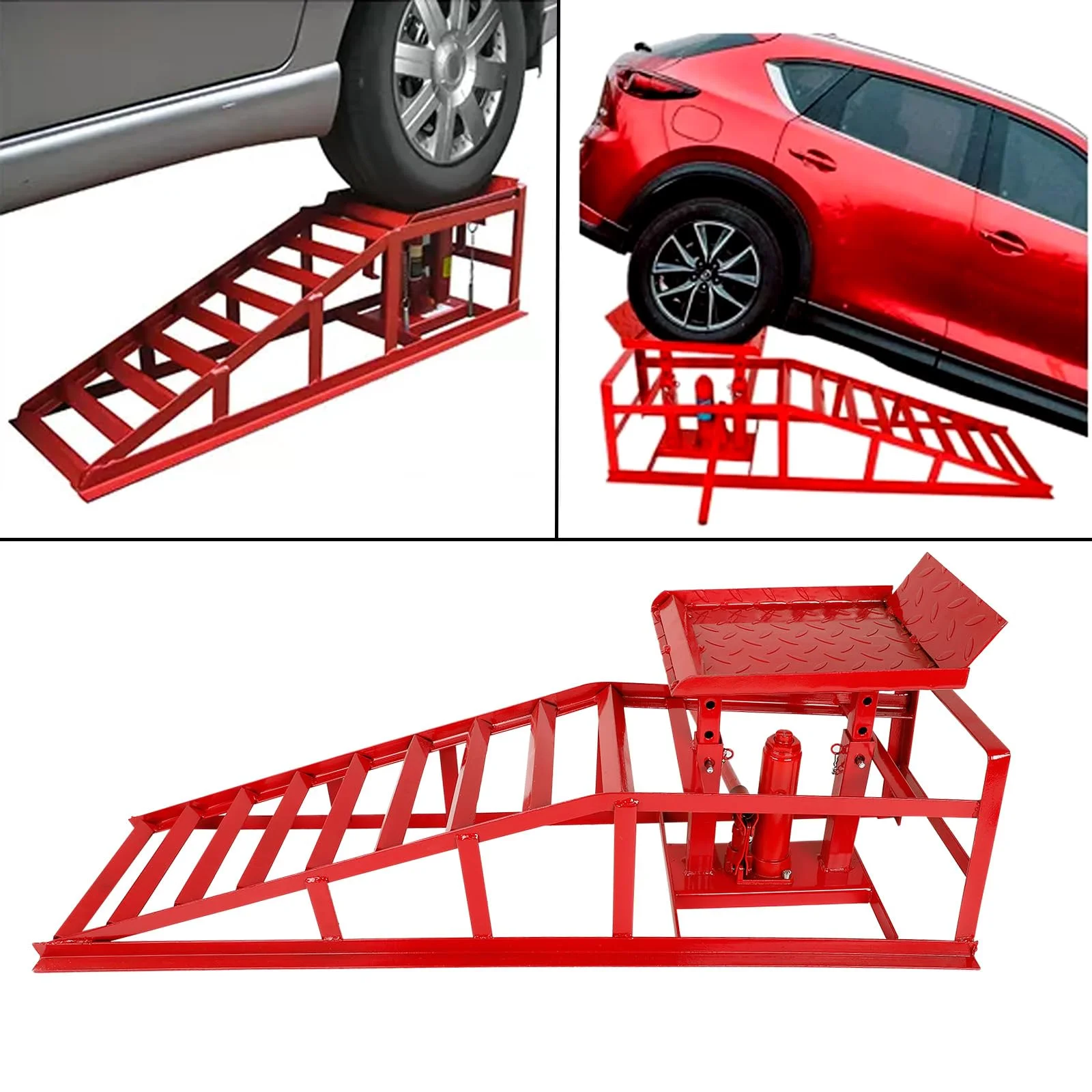 Confote Car Ramps, 2PCS 5T 10000lbs Portable Heavy Duty Hydraulic Car Ramps, Lift Ramp for Truck Vehicle Auto Garage Repair Red
