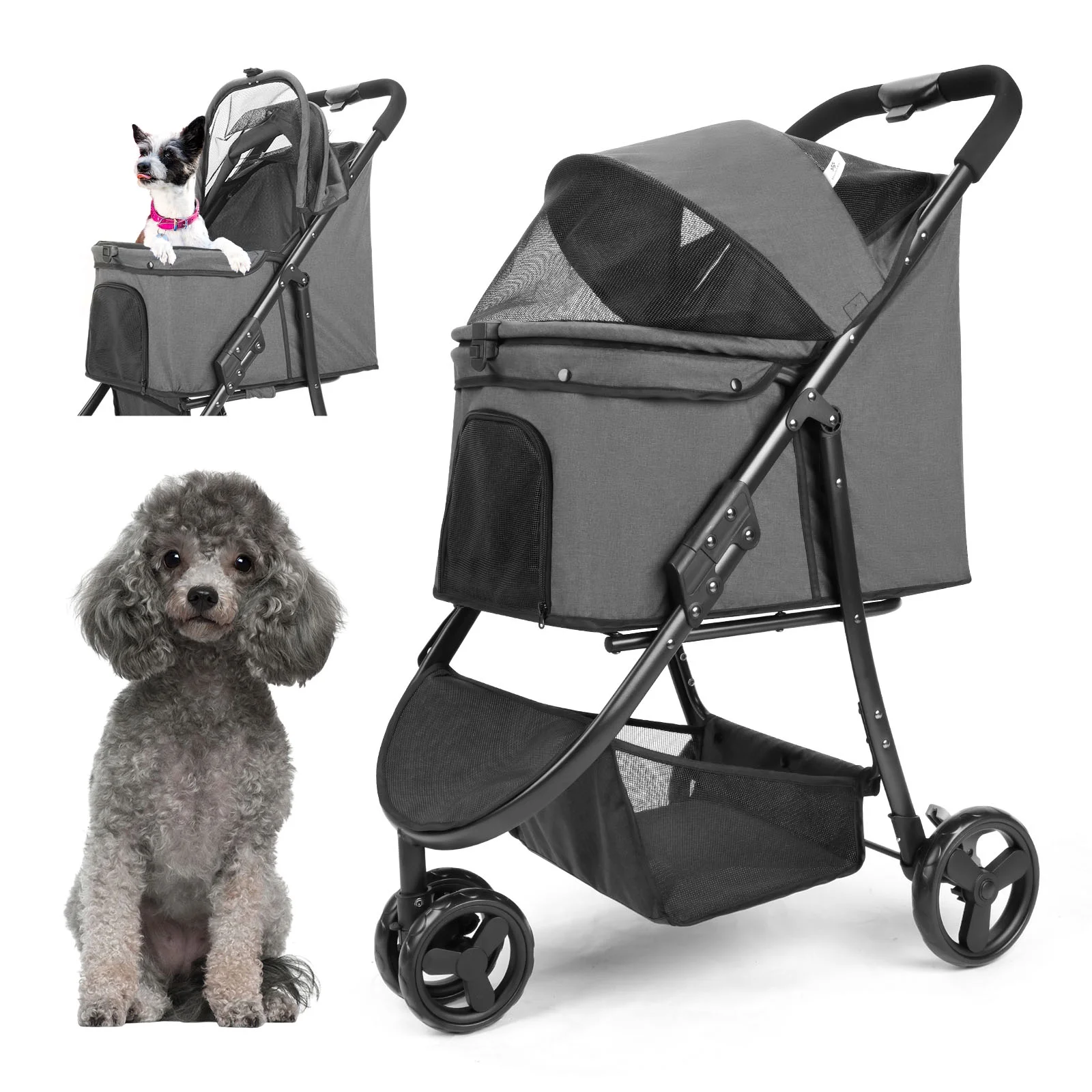 Dog Stroller - Wedyvko Multifunction Pet Stroller for Small Dogs-Foldable Travel Dog  Stroller (Gray)
