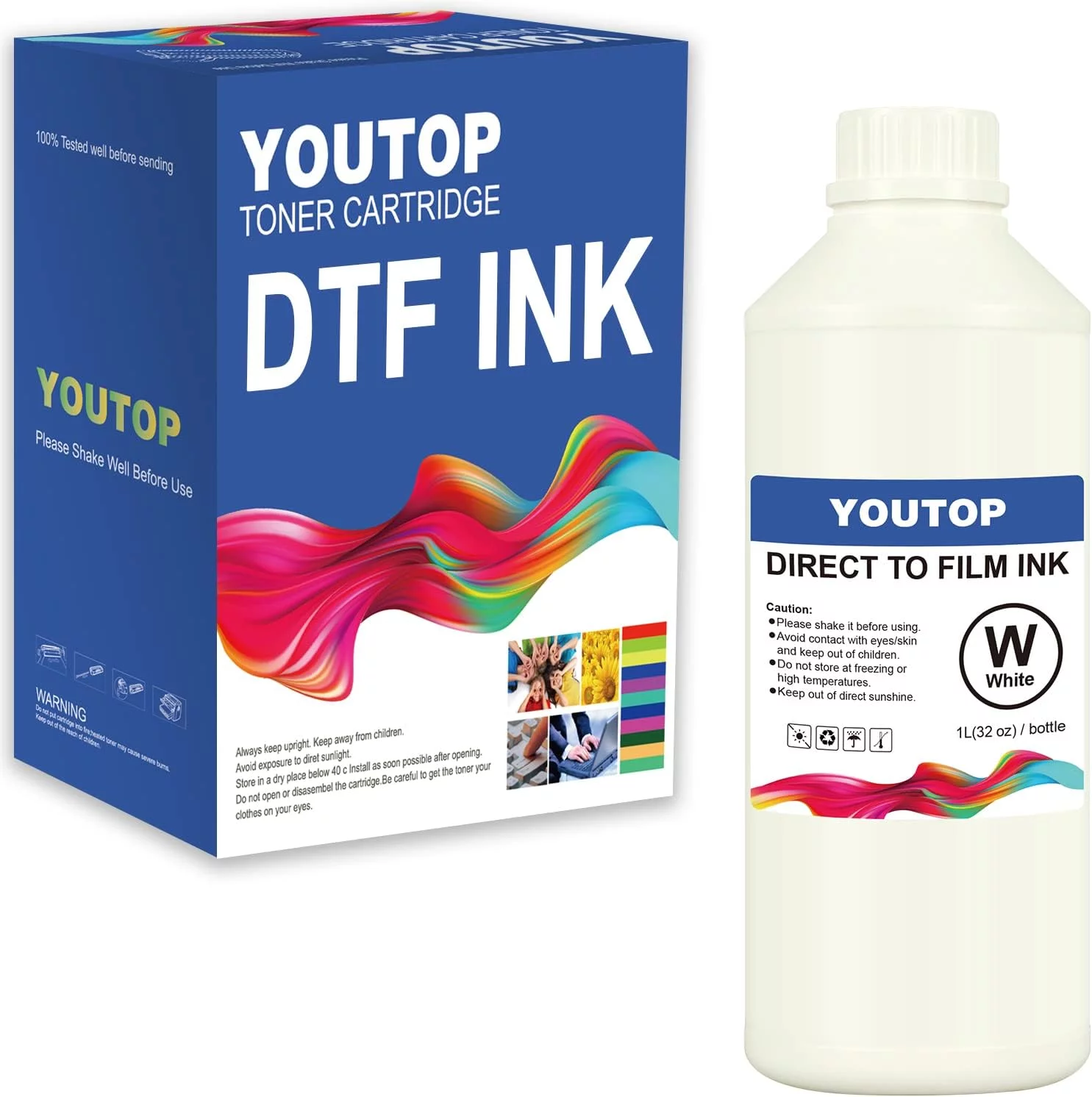 YOUTOP DTF White Ink 1000ml for DTF Heat Transfer Film Printing Replace for Epson Printhead L1800 L805 R1390 4720 I3200 XP600 DX7 DX5 5113.