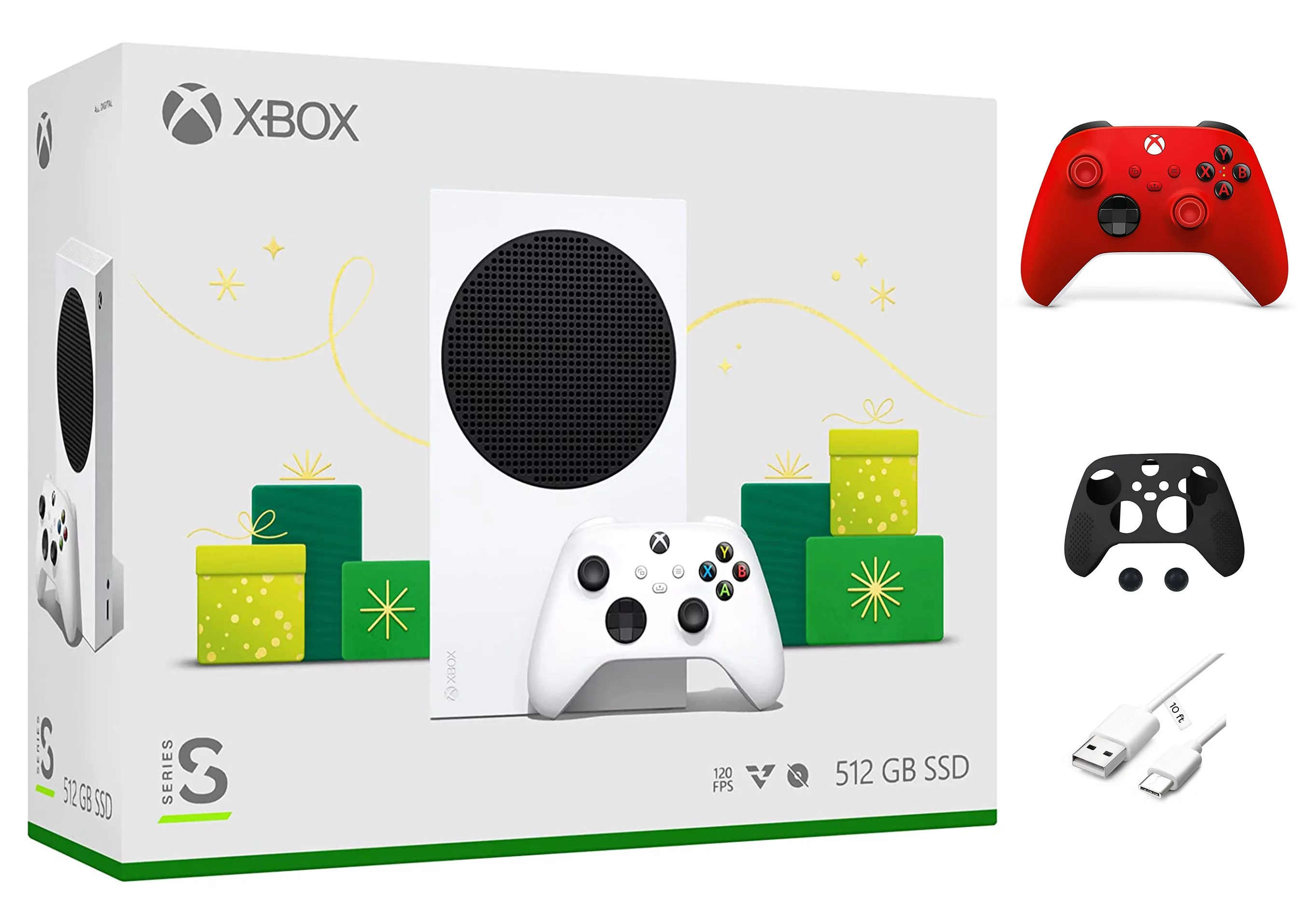 Microsoft Xbox Series S 512GB All-Digital (Disc-Free Gaming), Extra Red Wireless Controller – Holiday Console with Mazepoly Accessories