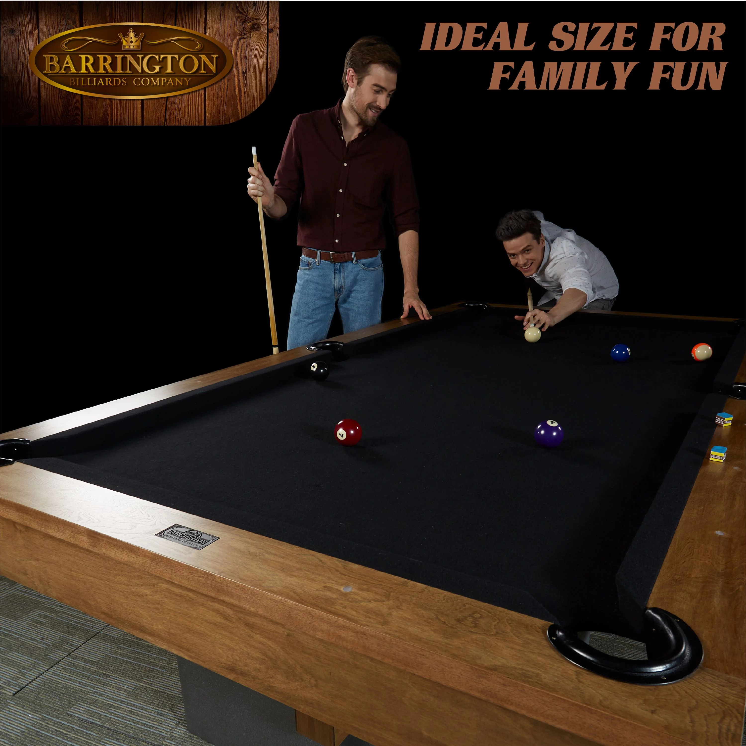 Barrington Billiards 8' Urban Black Drop Pocket Table With Pool Ball and Cue Stick Set