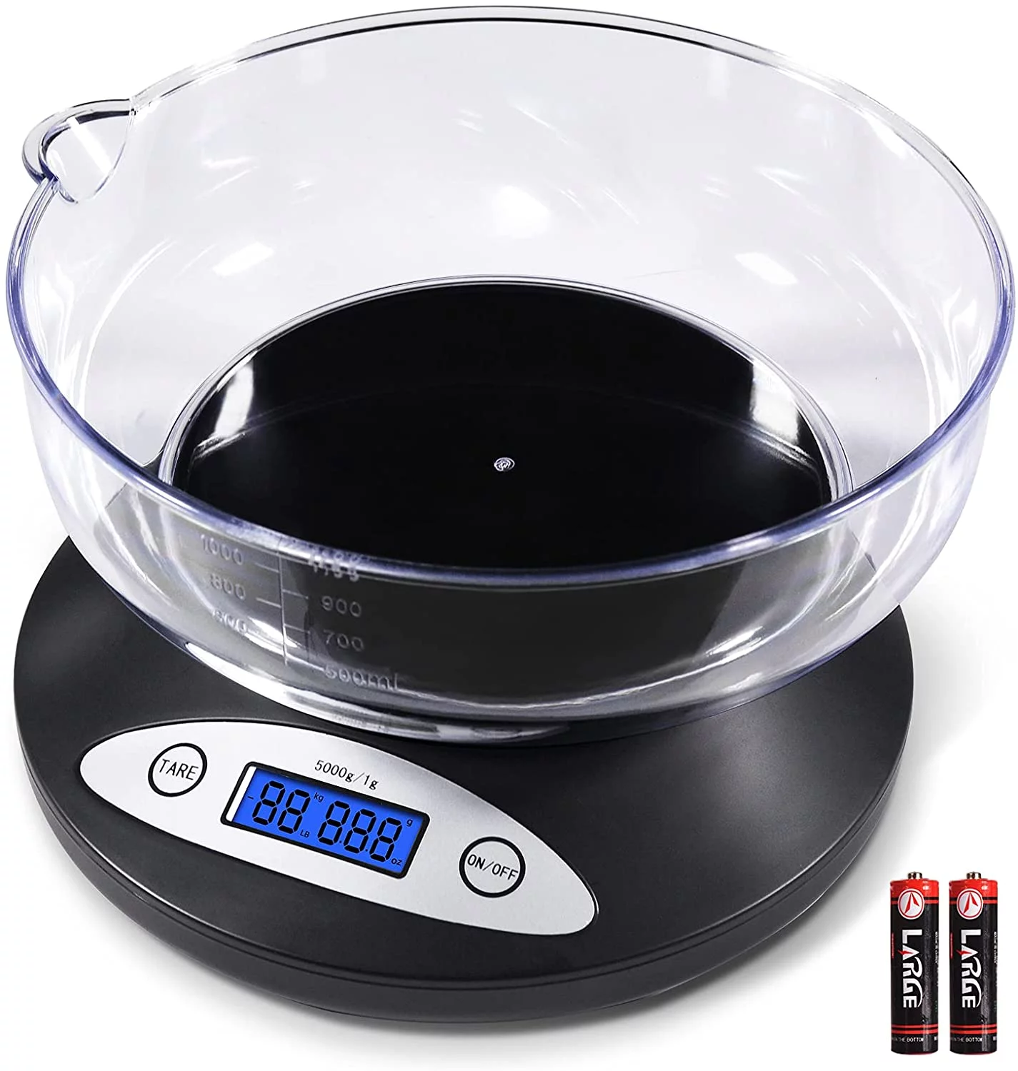 Digital Kitchen Scale, Highly Accurate 5000g/11lb x 0.1oz, Food Scale for Cooking, Baking and Weight Loss, Kitchen Scale with Bowl 2 Modes and Tare Features, Back-lit LCD Display