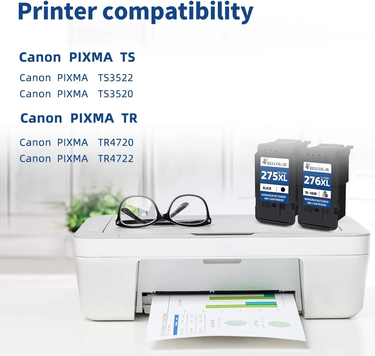 Relcolor 275XL 276XL Ink Cartridge Replacement for Canon PG-275 CL-276 275 276 Combo XL Compatible with Canon PIXMA