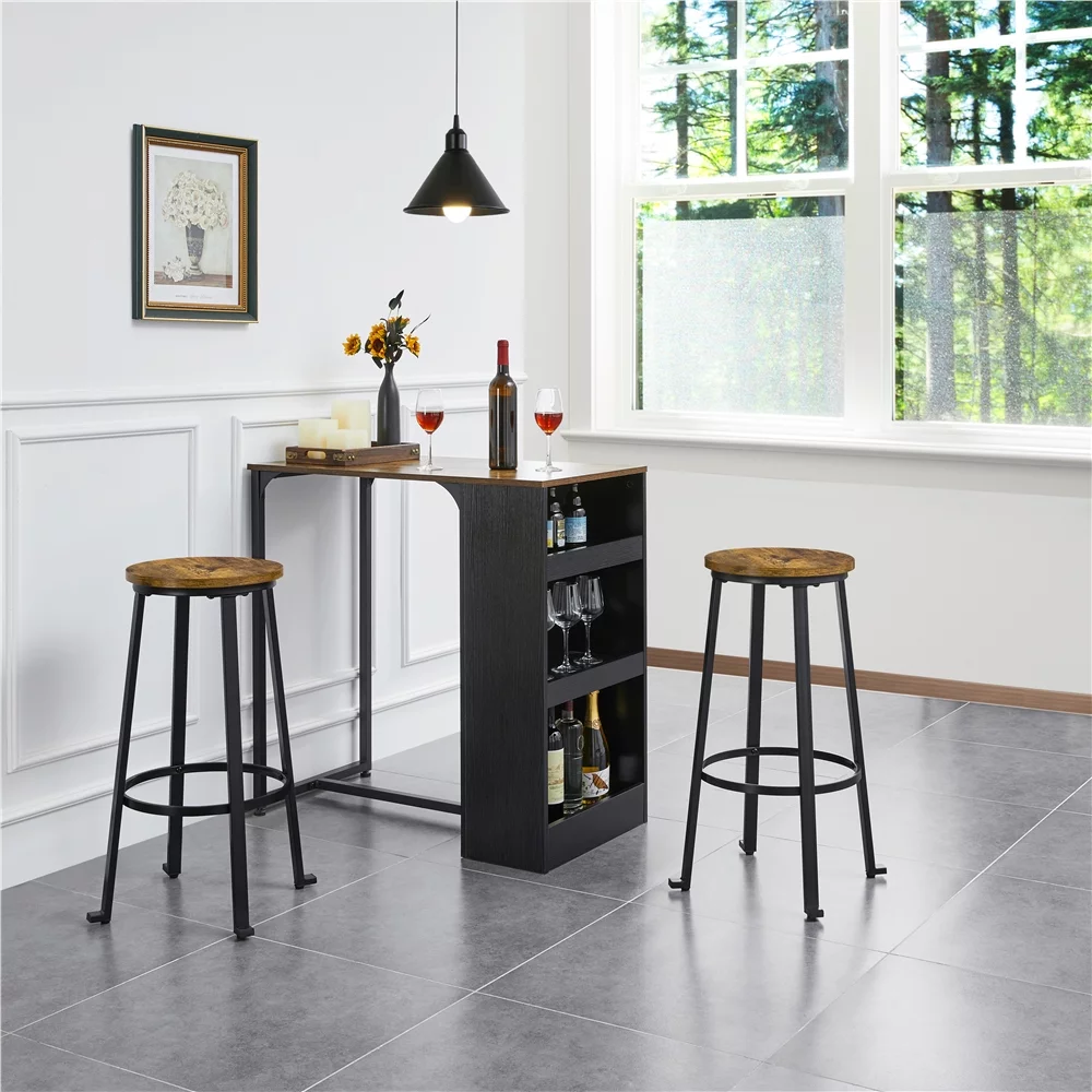 Yaheetech 2pcs 29.5'' H Pub Height Stools Bar Stools with Metal Frame and Round Top, Rustic Brown