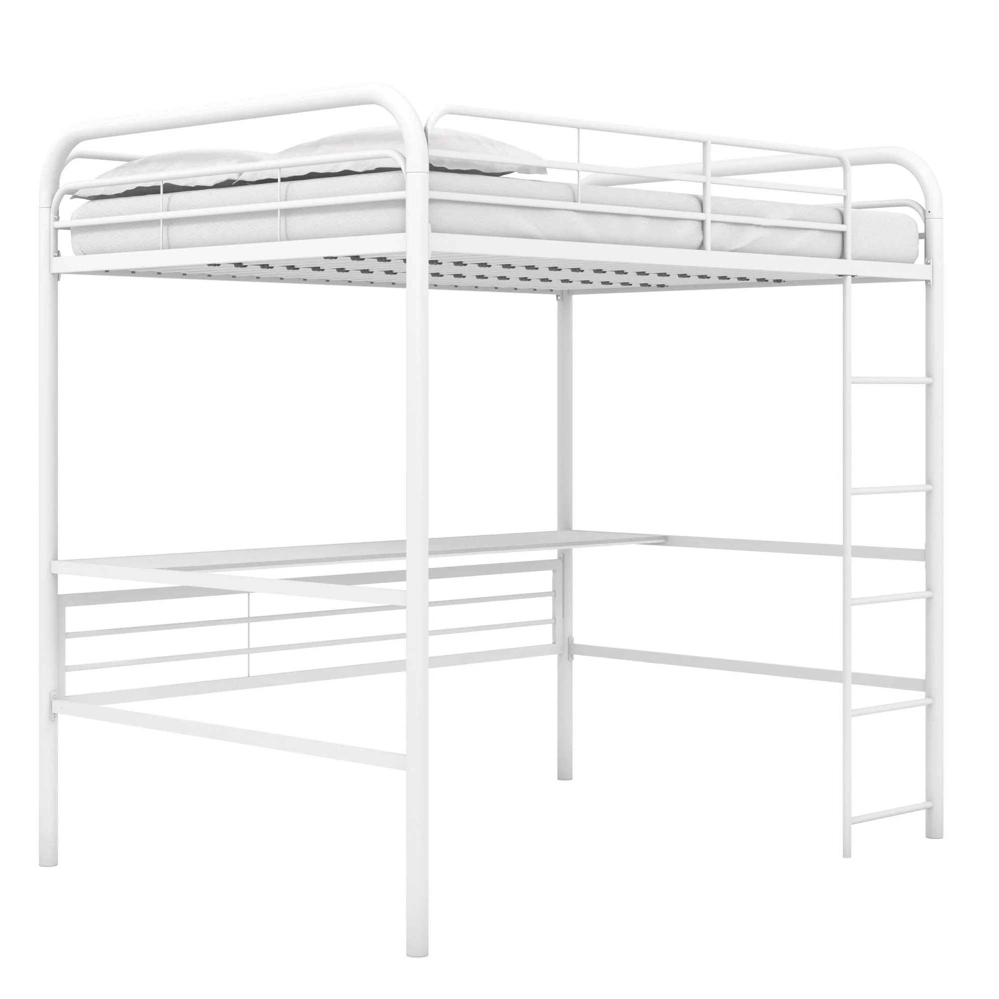 DHP Shawn Full Metal Loft Bed with Desk, Off White/Off White