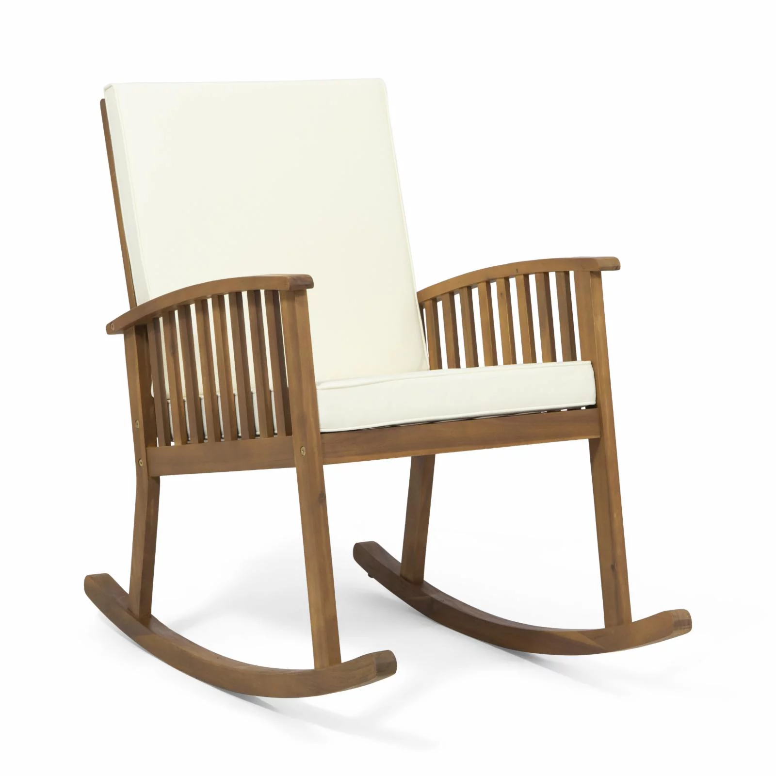 Rodrick Outdoor Acacia Wood Rocking Chair with Cushion - Brown and Cream