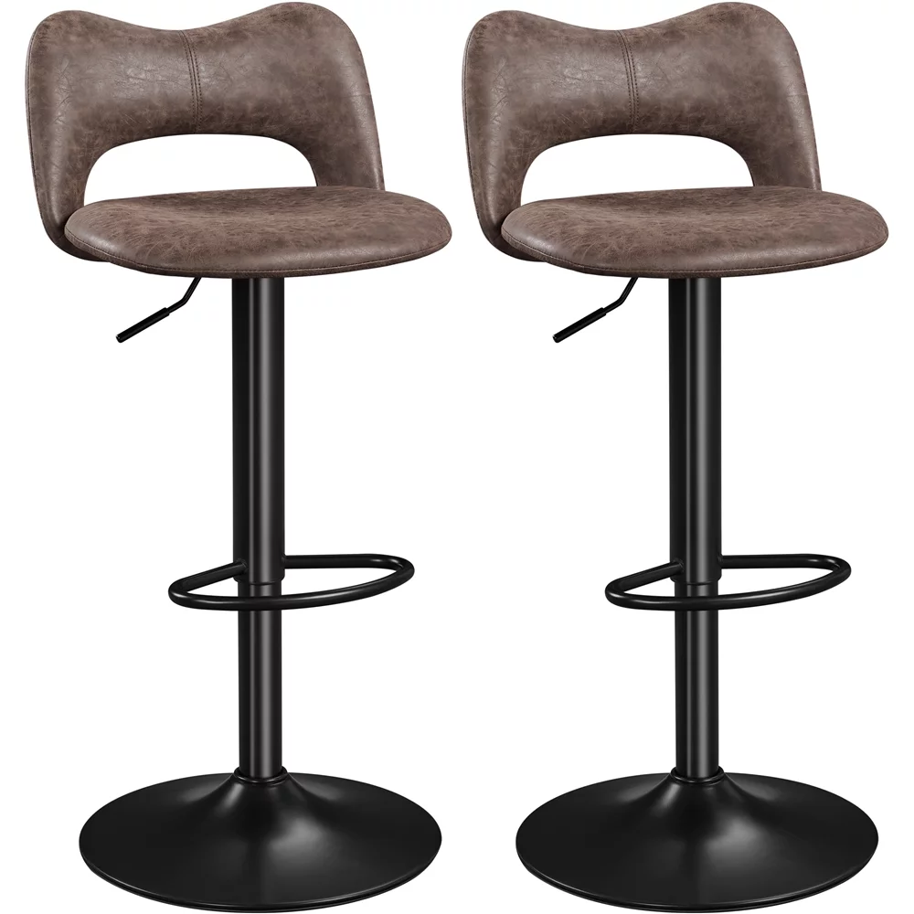 Yaheetech Set of 2 Height Adjustable Bar Stools,Retro Brown