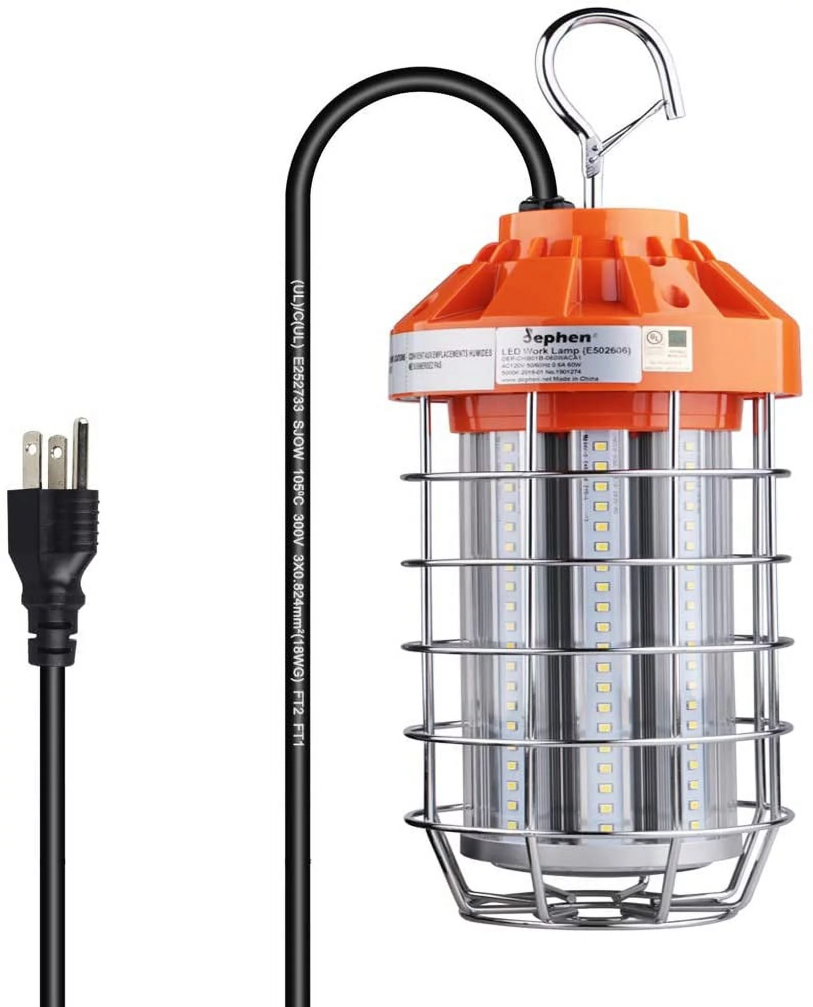 Dephen 60W LED Temporary Work Light-8400Lumen Construction Lights 5000K LED Work Light with Hook UL-Listed Hanging Temporary Lights for Indoor Outdoor Portable Lights
