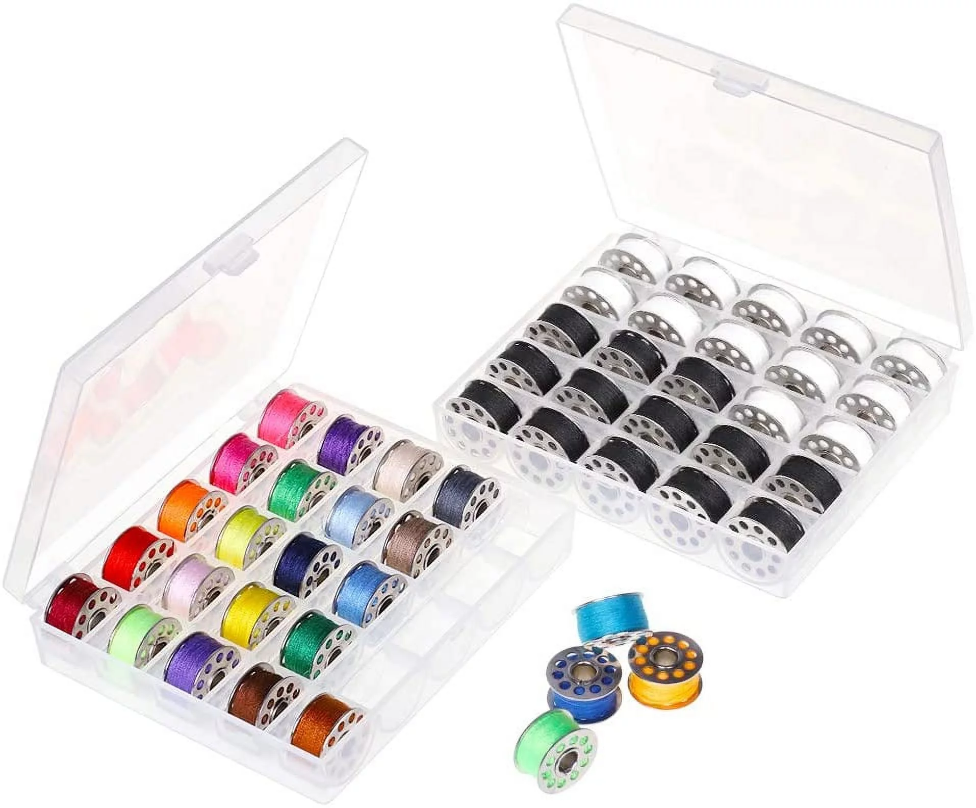 Sewing Thread Kit Bobbins and Sewing Thread with Bobbin Case Soft Measuring Tapes Assorted Colors - 50 Pieces 2 Bobbin Box