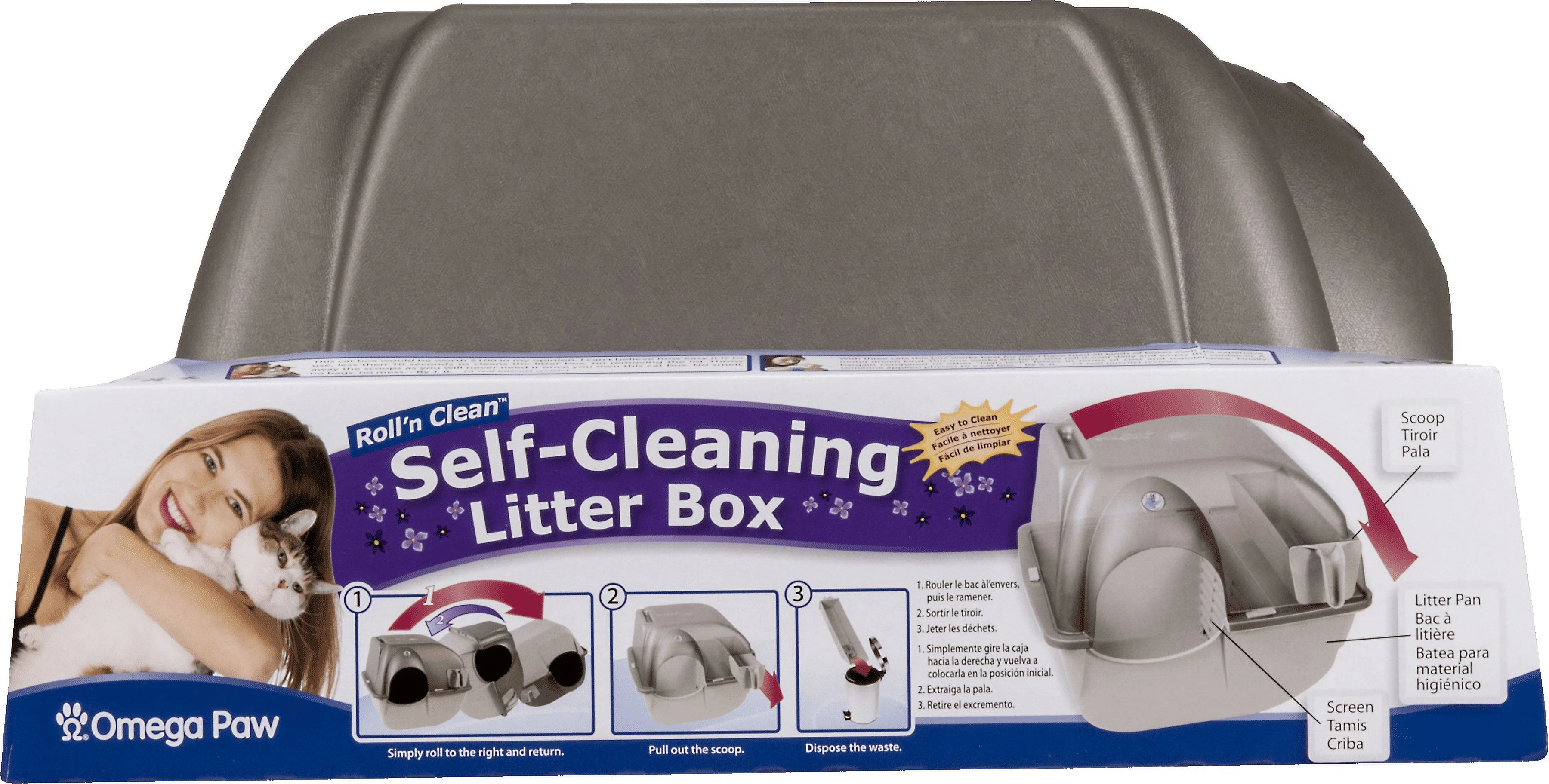 Omega Paw Roll’n Clean Self Cleaning Litter Box with Slide-Out Tray and Durable Construction (Regular, Brown)