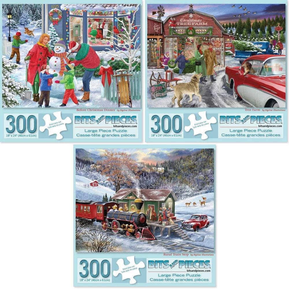 Bits and Pieces - Value Set of Three (3) 300 Piece Jigsaw Puzzles for Adults - Each Puzzle Measures 18