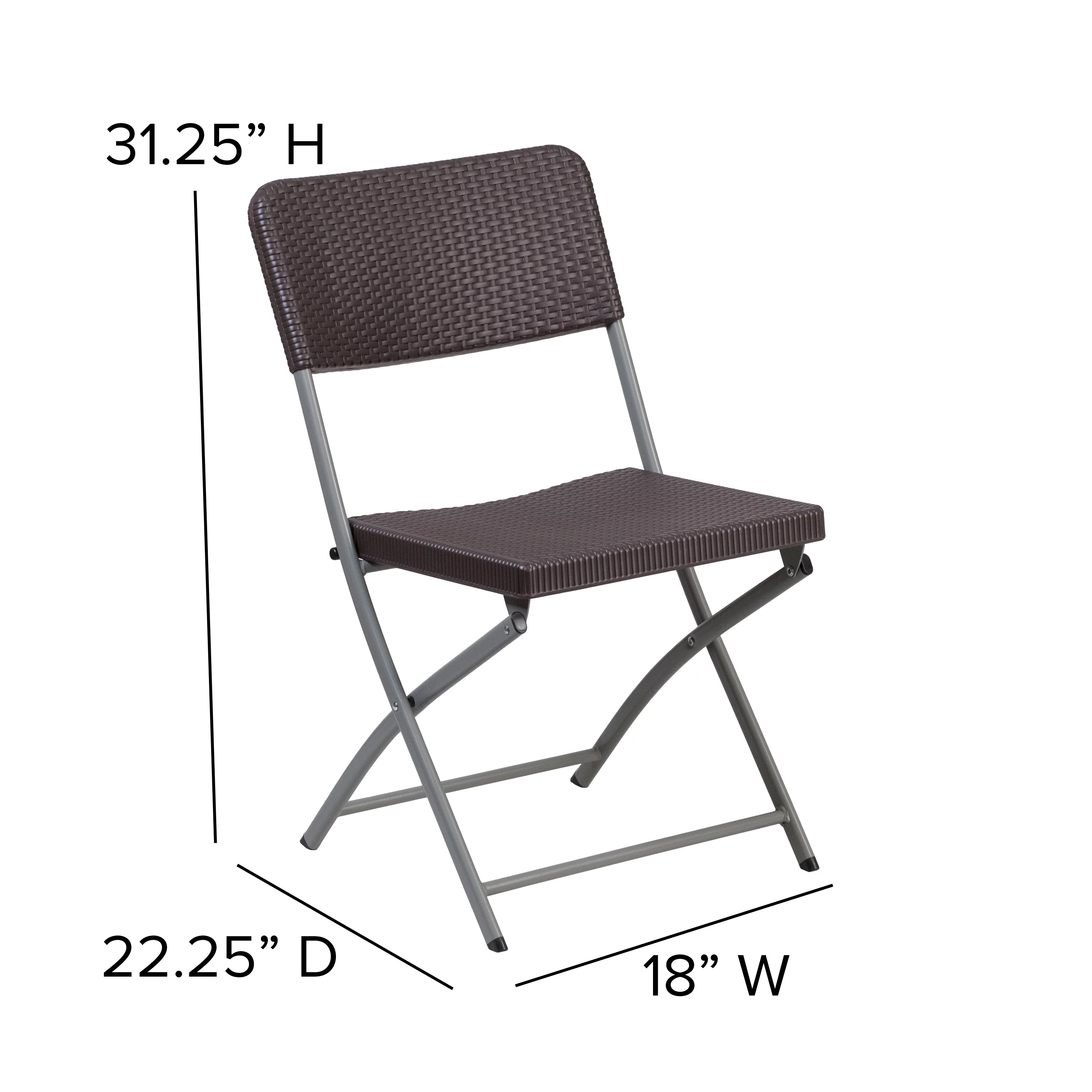 BizChair 2 Pack Brown Rattan Plastic Folding Chair with Gray Frame