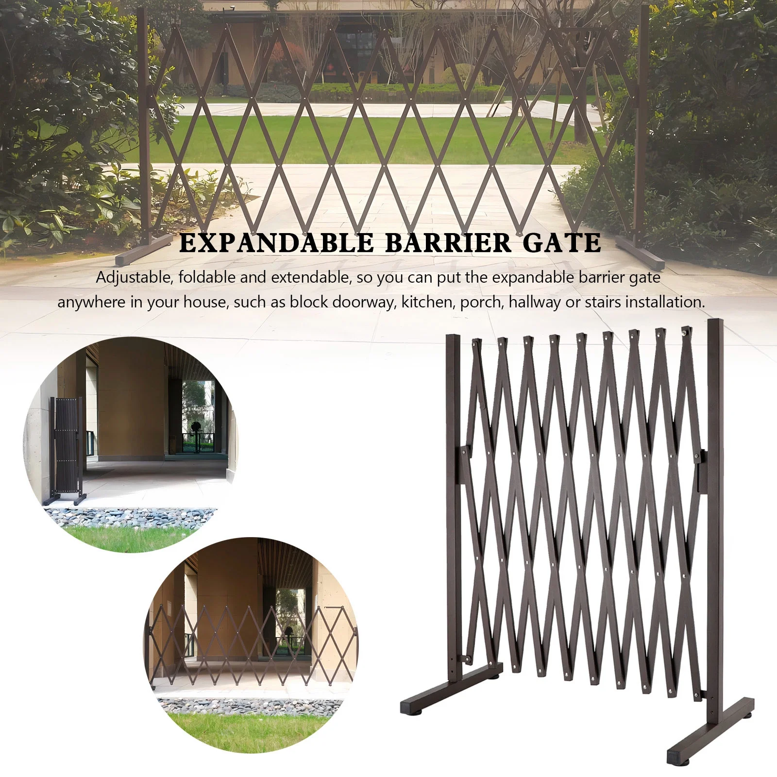 Expandable Garden Security Fence Gate for Pets - Aluminum Barrier, Traffic and Pet Barrier, Adjustable