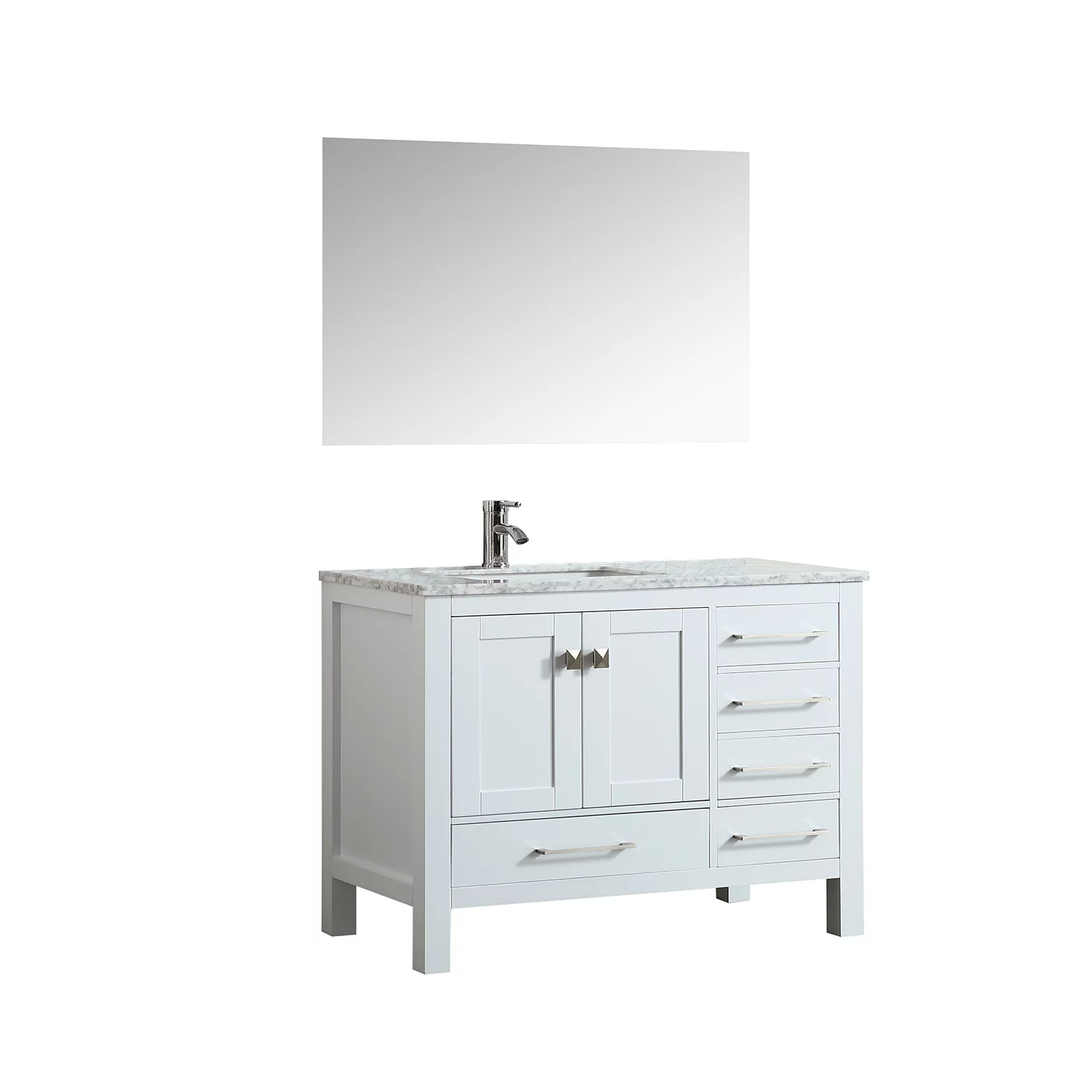 Eviva London 42 in. Transitional White Bathroom Vanity with White Carrara Marble Countertop