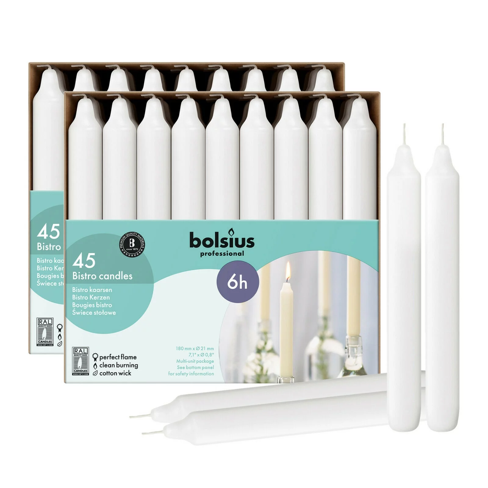 Bolsius White Taper Candles Long 7 Inch | 90 Pack with 6 Hr Smokeless Wedding Candles