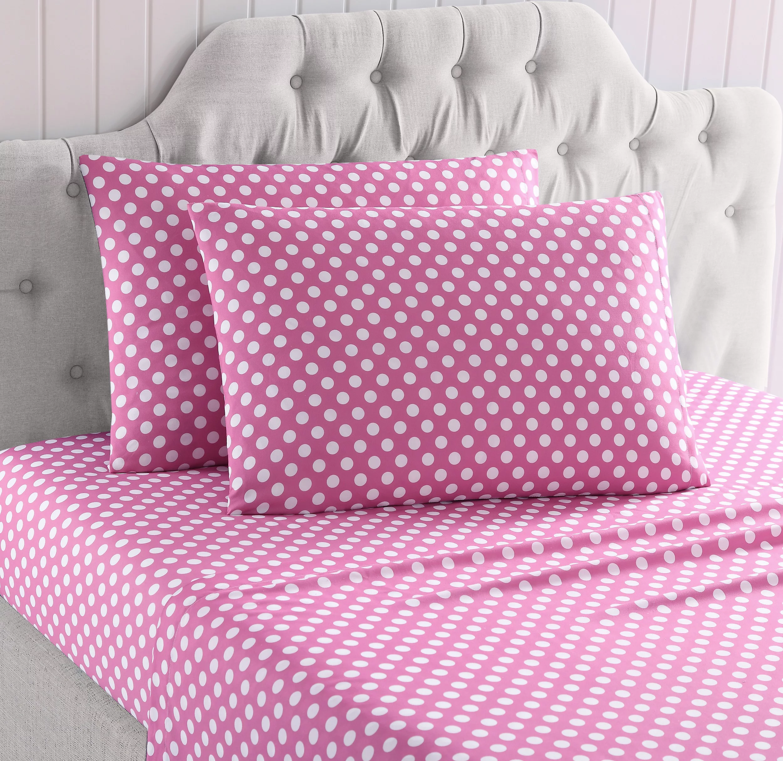 Kute Kids 4-Piece Ultra Soft Minnie Pink Polka Dot Microfiber Woven Sheet Set, Queen