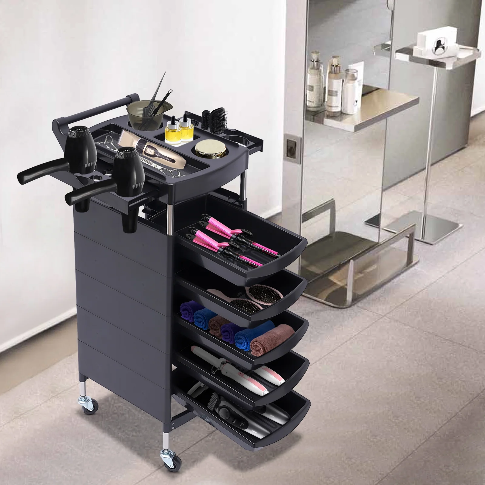 6 Layers Storage Cart Hair Beauty Salon Spa Station Trolley Rolling Barber Cart New