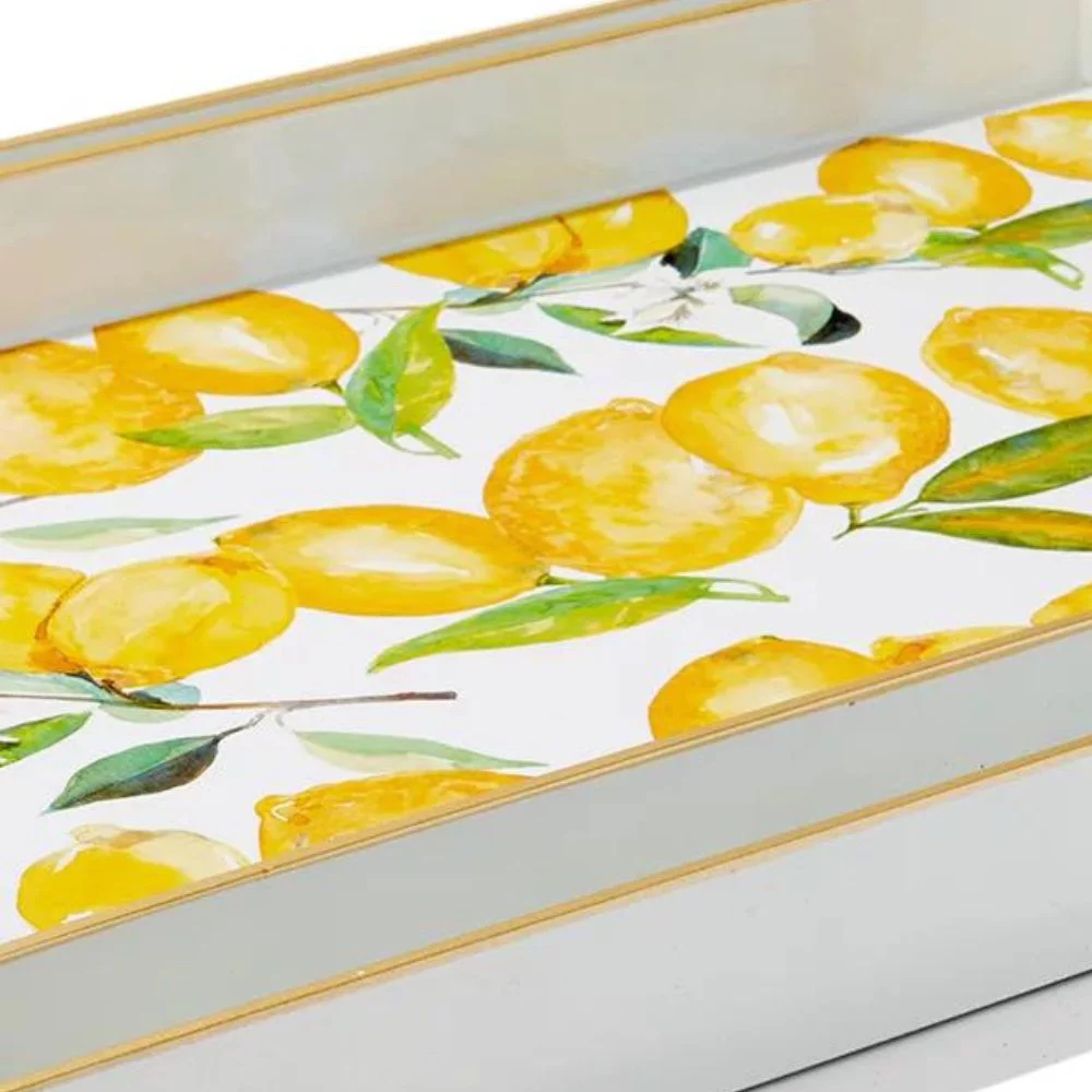 American Atelier, Lemon Branches Polypropylene Rectangular Serving Tray with Handles, Set of 2