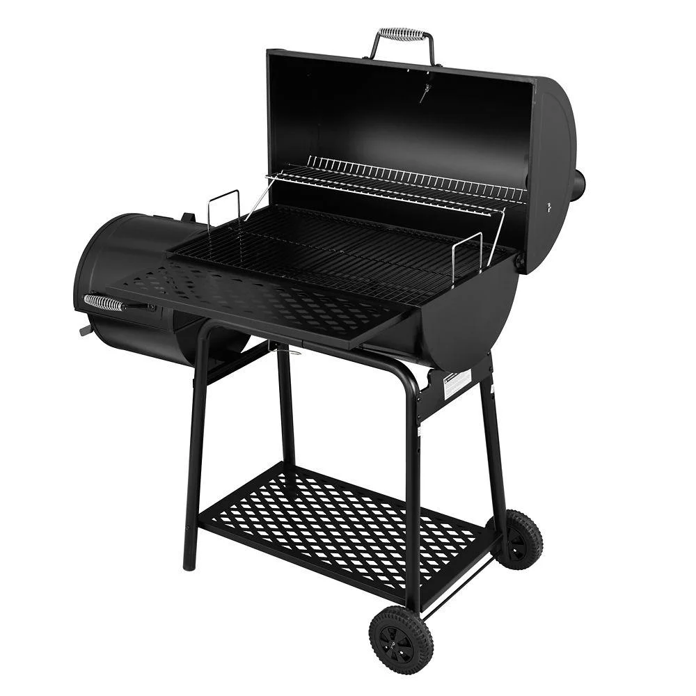 Royal Gourmet Charcoal Barrel Grill with Offset Smoker, Front and Bottom Shelves, 811 sq. in., Backyard Cooking, Black, CC1830F