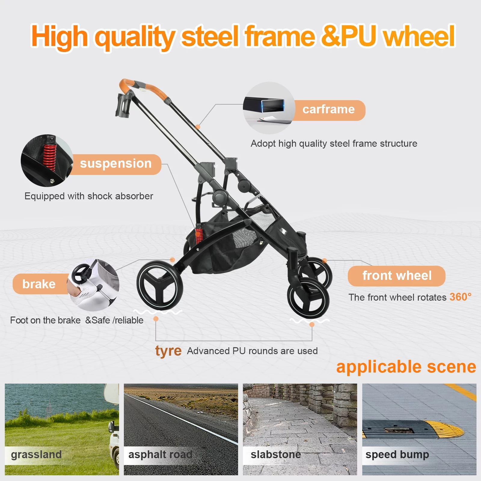 Wedyvko Dog stroller, Foldable Pet Travel System 3 in 1 Multifunction Pet Stroller, Sturdy Aluminum Alloy Frame Up to 55 lbs (Black)