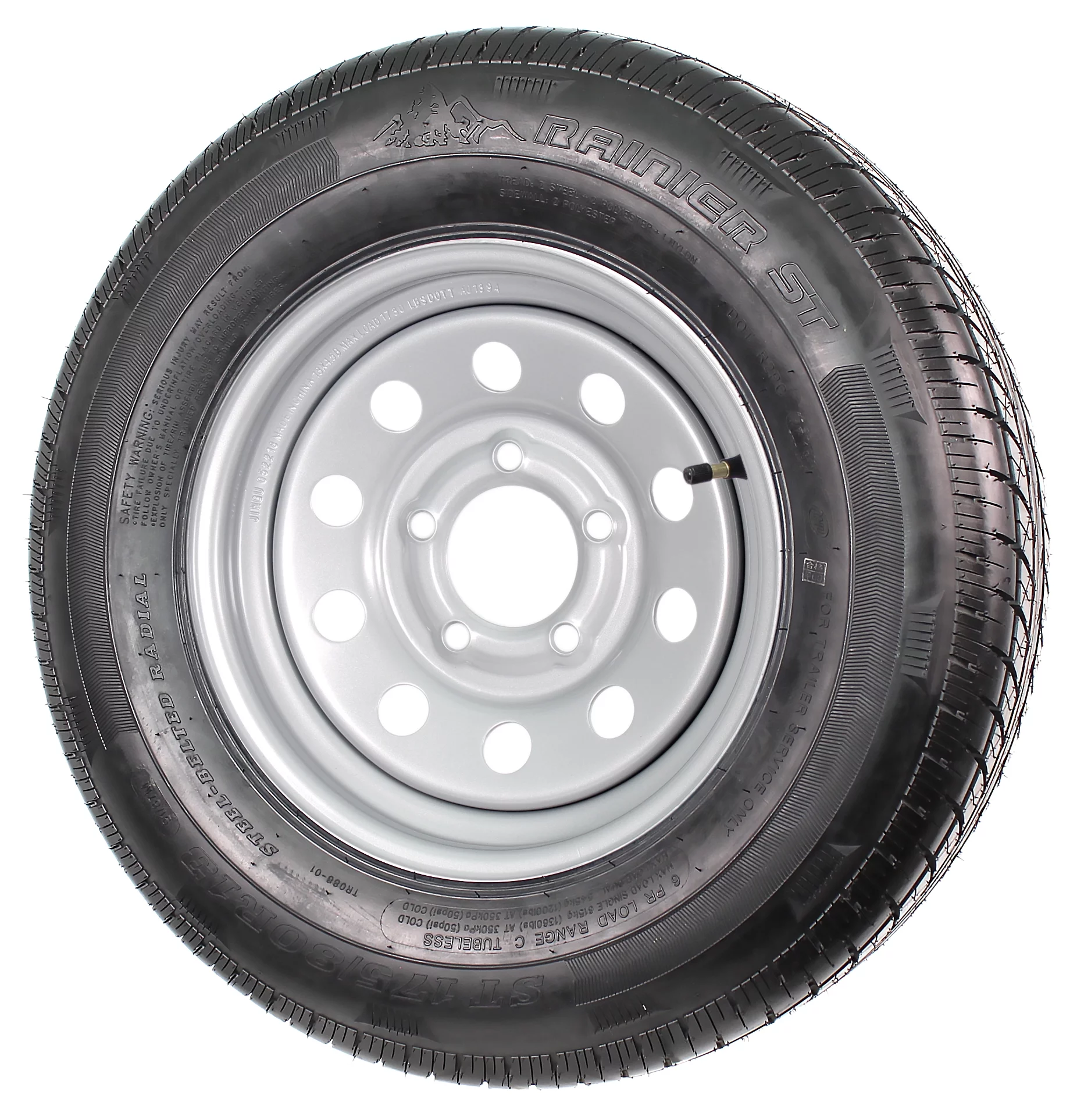 Radial Trailer Tire On Rim ST175/80R13 175/80R-13 13 5 Lug Wheel Gray Grey Mod
