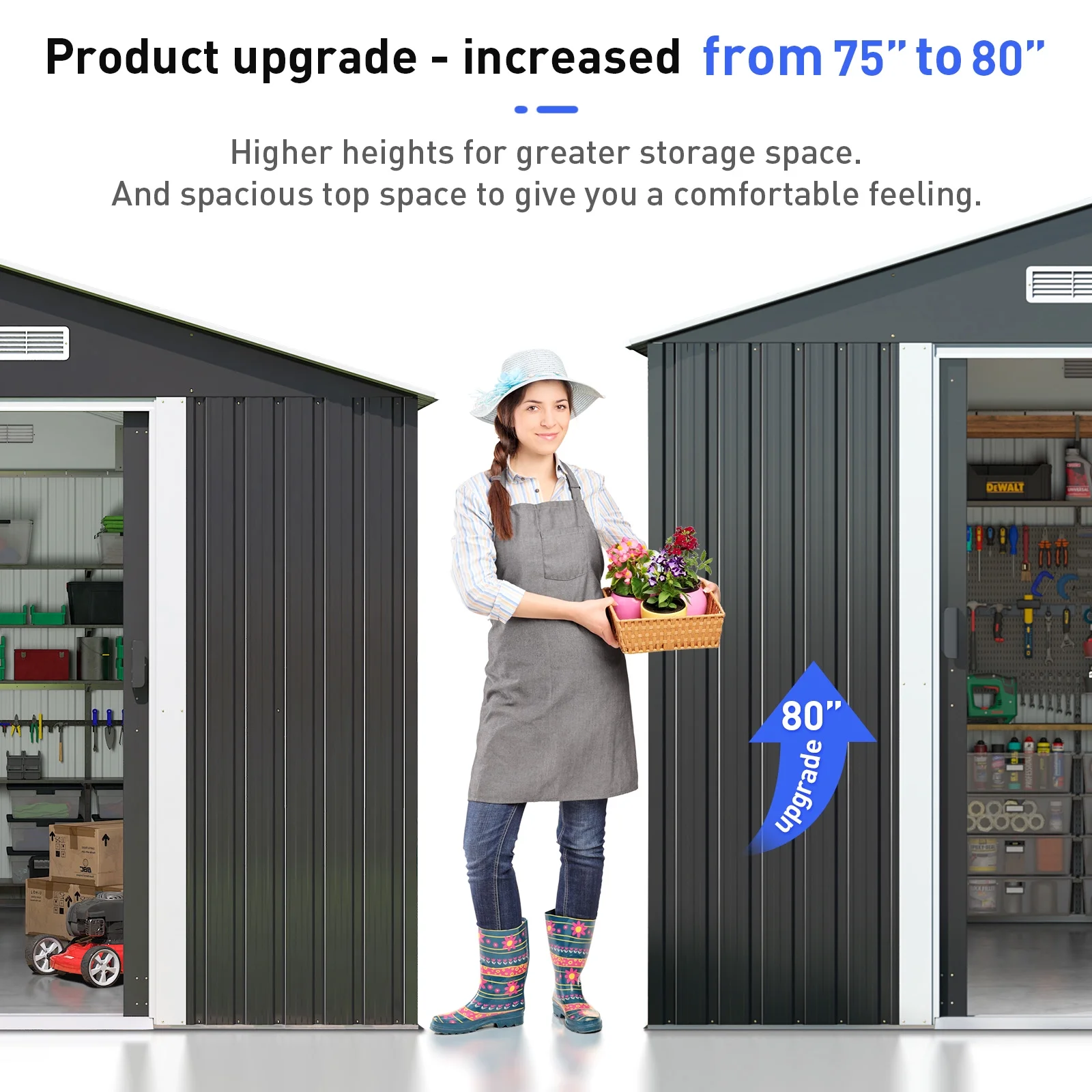 HOGYME 8' x 12' Large Outdoor Storage Shed, Metal Garden Shed for Bike, Lawnmower, Sheds & Outdoor Storage for Backyard Patio with Lockable Doors, Black