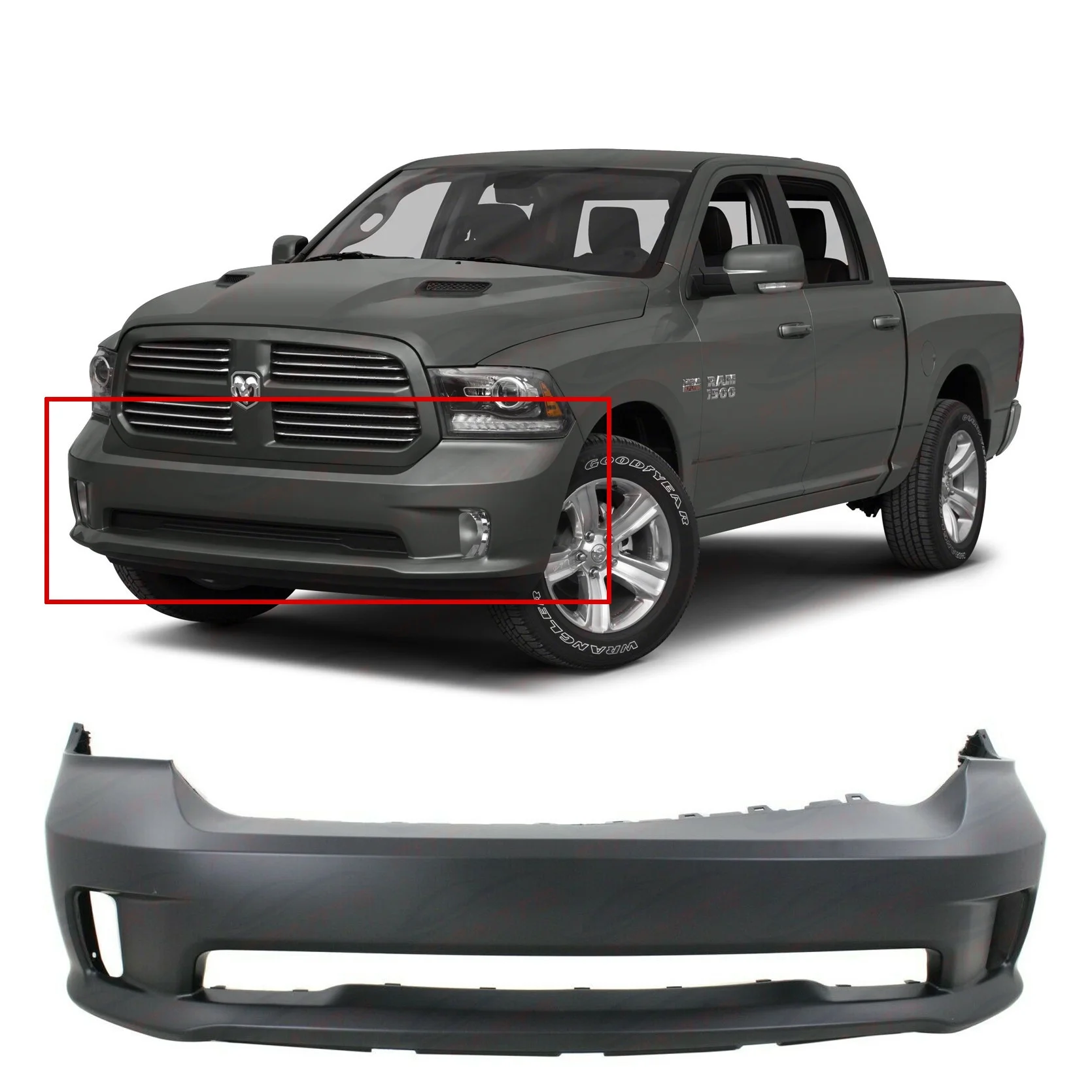 Primed Front Bumper Cover for 2013-2018 Dodge RAM 1500 Sport & Express
