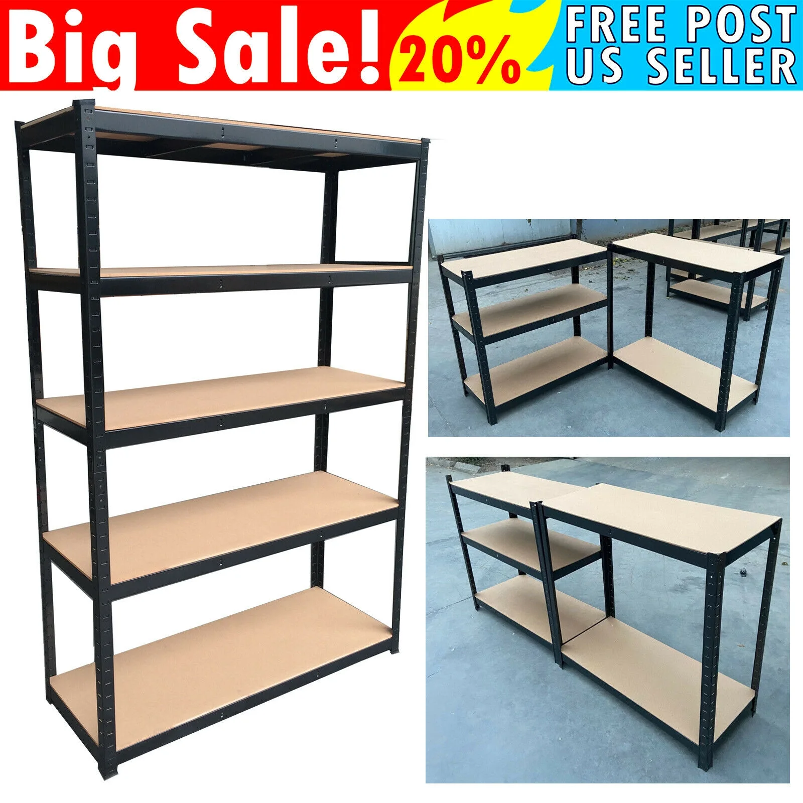 Bowoshen Black 5 Tier Shelving Rack,28