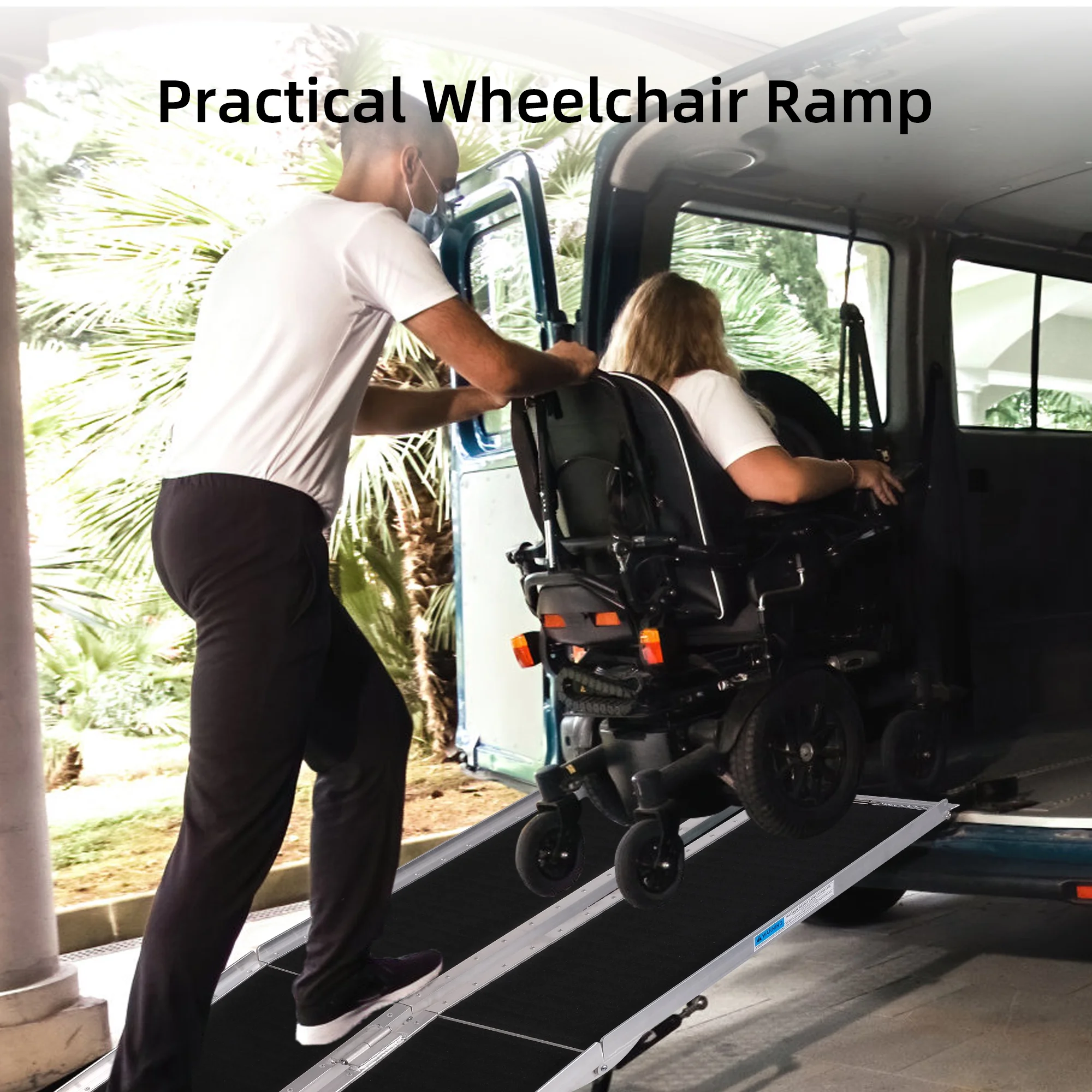 7FT Folding Aluminum Wheelchair Ramp with Handle, Utility Mobility Access Threshold Ramp, Ramp for Wheelchairs for Home, Doorways, Steps, Stairs, Holds up to 600 lbs