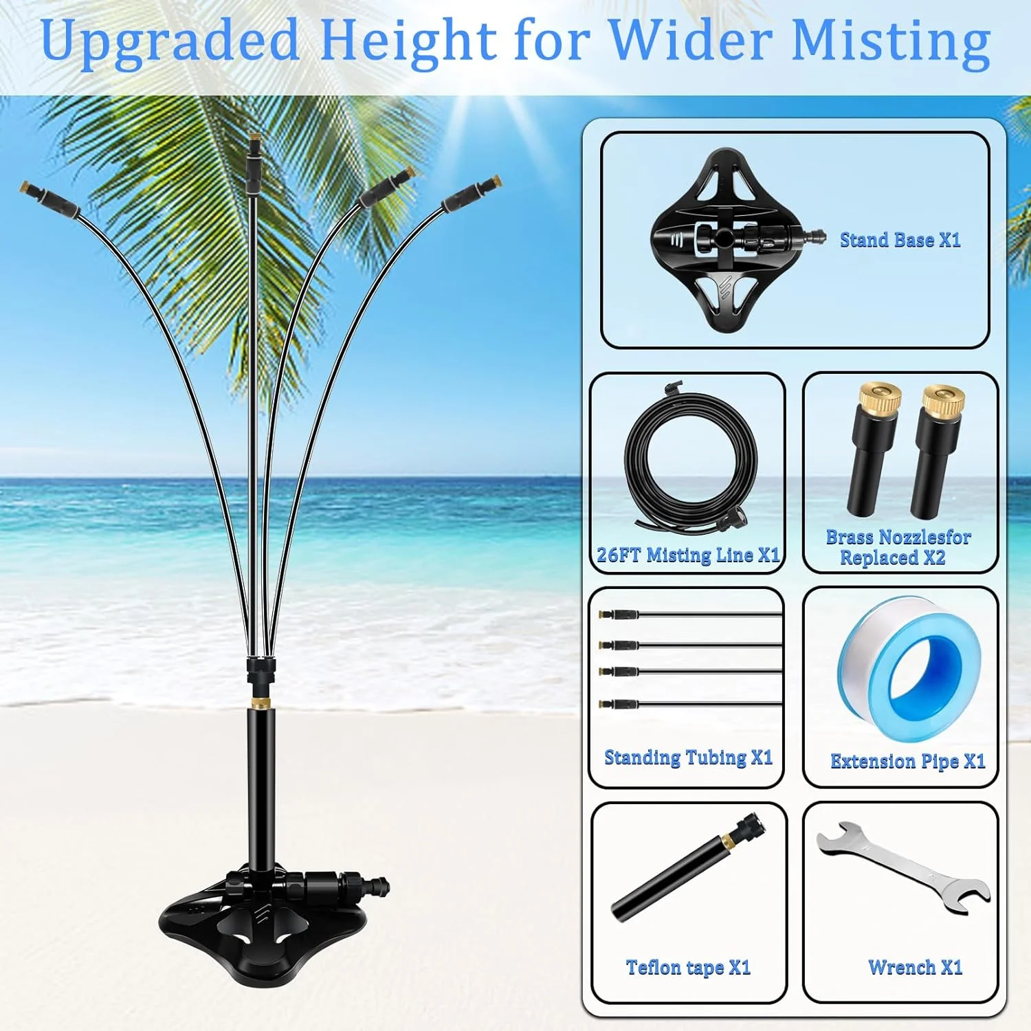 Tivddikun Standing Misters for Outside Patio, 26.2 FT Portable Misting System for Cooling Outdoor, Upgraded Stand Mister for Water Mist Playing, Tanning, Backyard, Pool, Garden