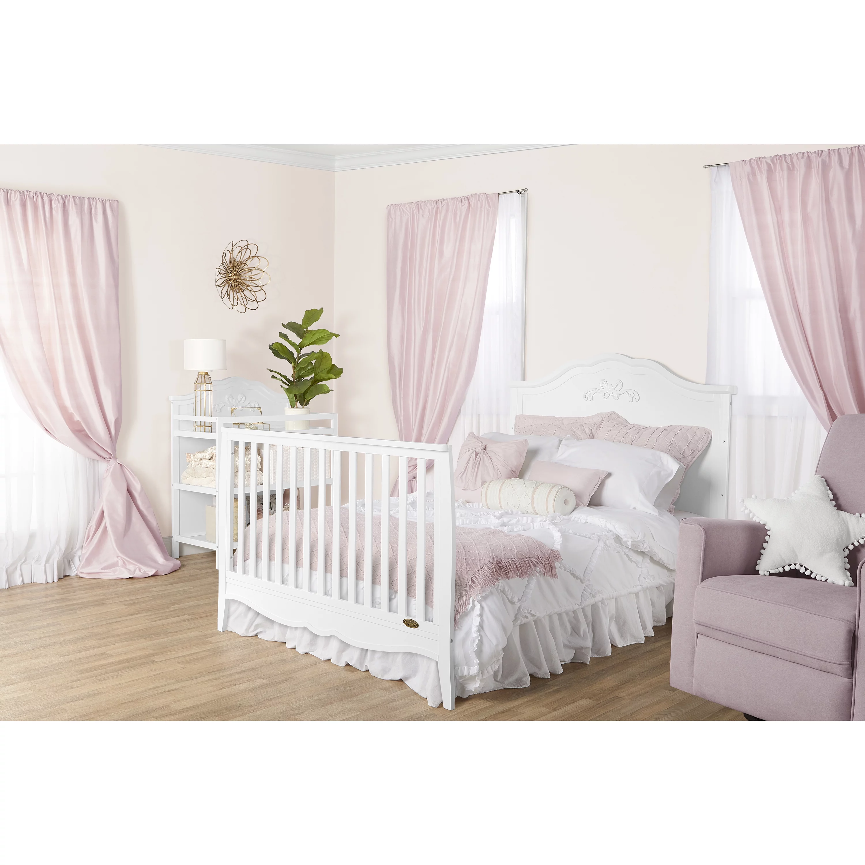 Dream On Me Jasmine 4-in-1 Convertible Crib, New Zealand Pinewood, Greenguard Gold, White