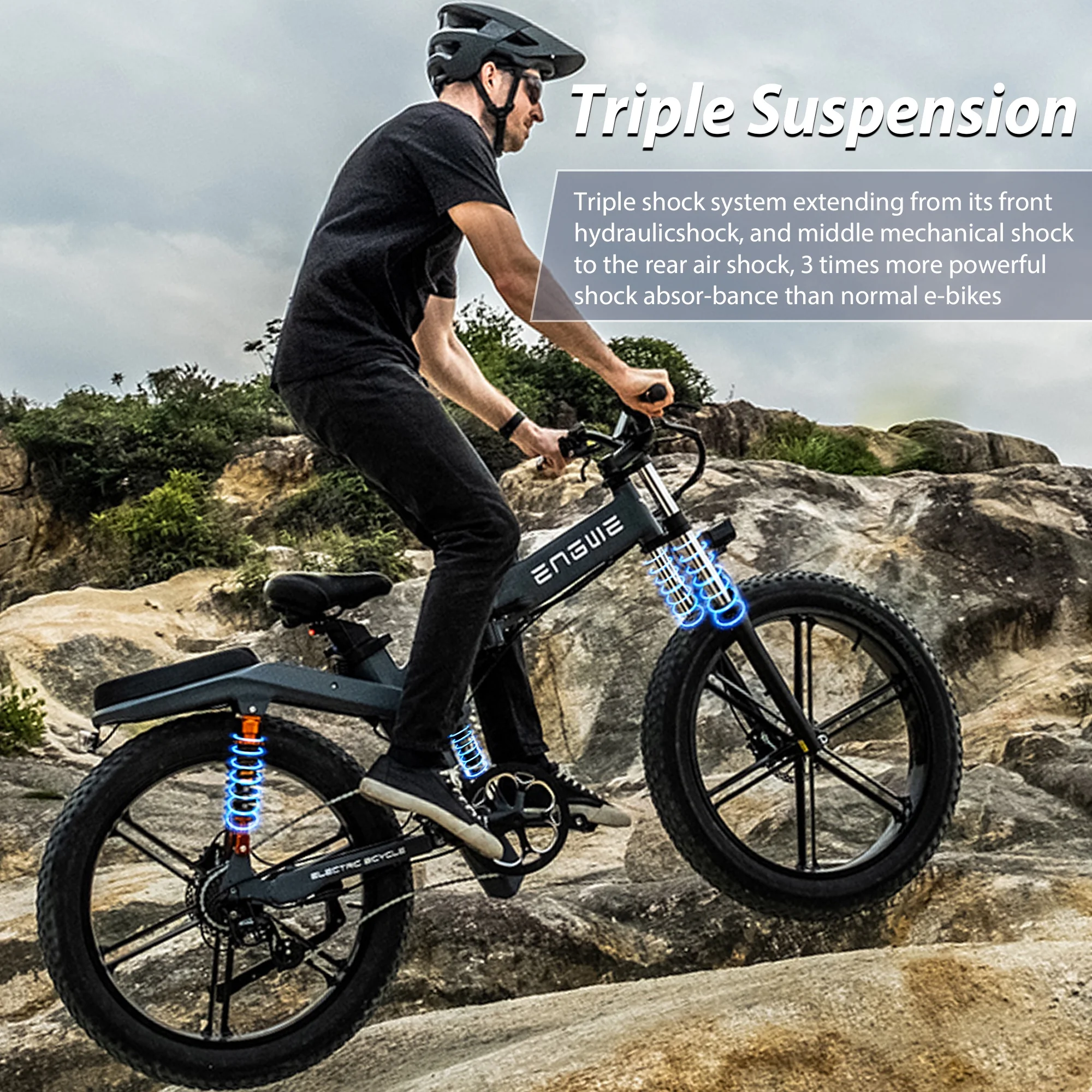ENGWE X26 Folding e-Bike Adult - 1500W peak 29.2A battery, 26-inch rough tires e-bike, 8-speed triple suspension all-terrain
