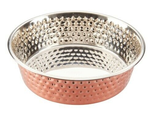 Hammered Copper Dog Bowls Elegant Honeycomb Design Stainless Steel Pet Dishes (2qt / 64oz)