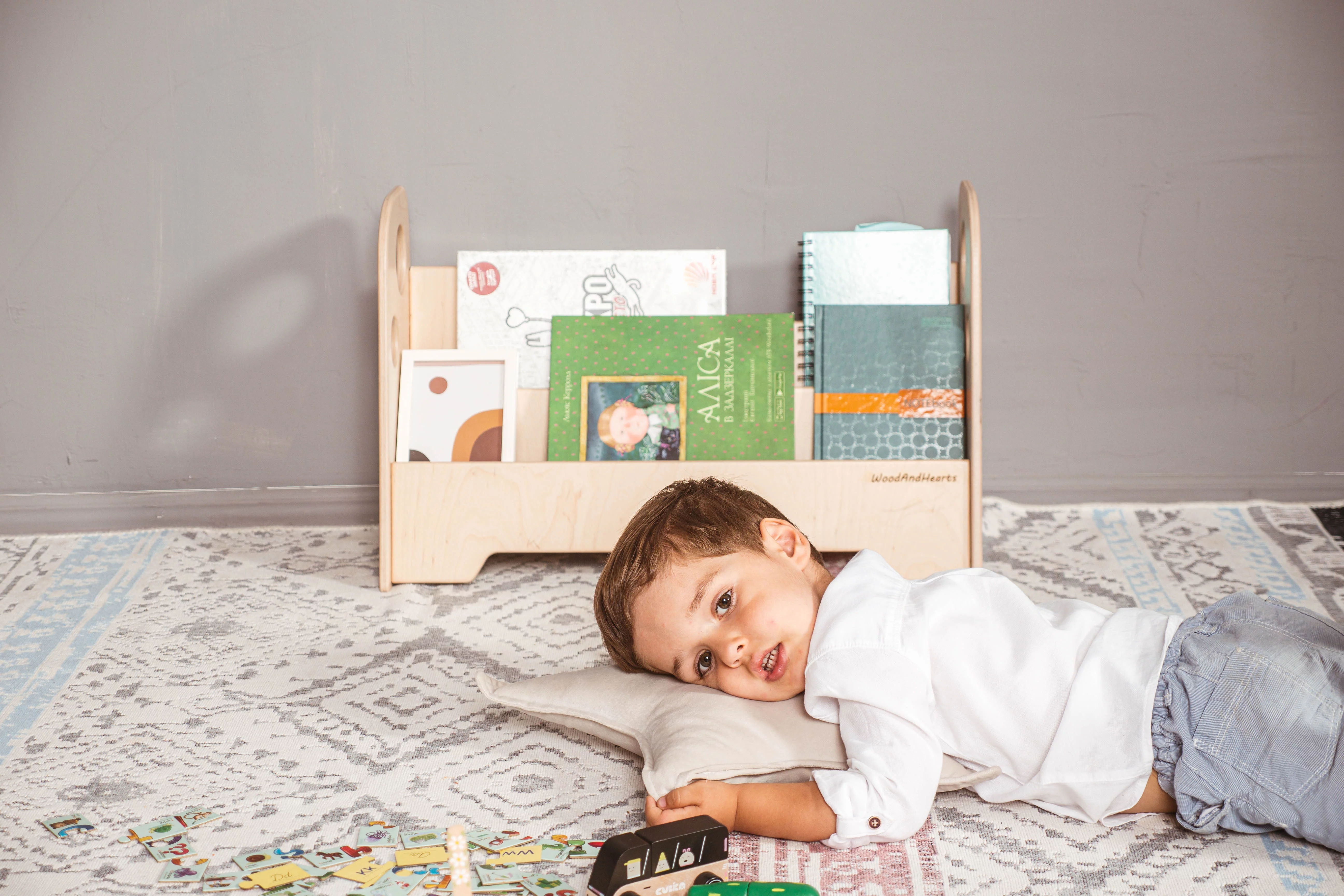 Woodandhearts Wooden Toddler Book Shelf, Montessori Kids Bookshelf, Kidkraft Bookshelf Adam, for Kids 1-6 Years