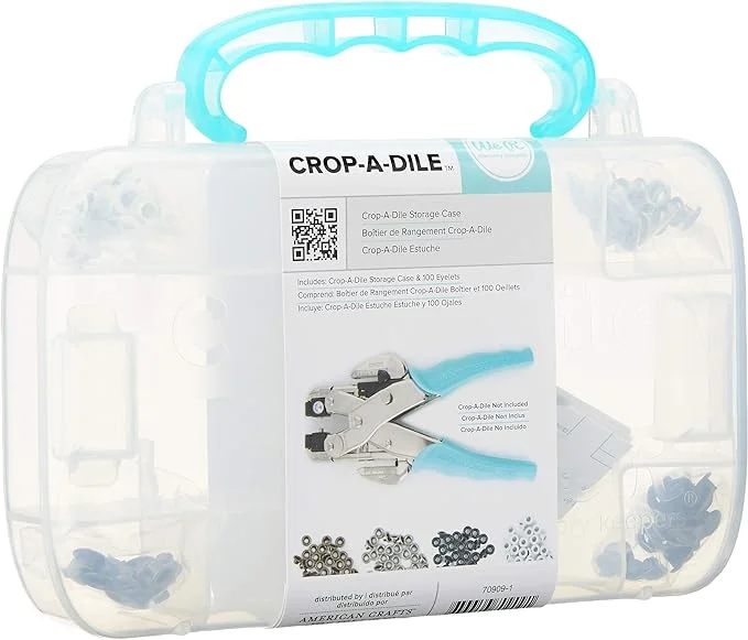 Crop-A-Dile Carrying Case by We R Memory Keepers | Includes heavy-duty-plastic carrying case with teal handle, and 100 eyelets in assorted colors