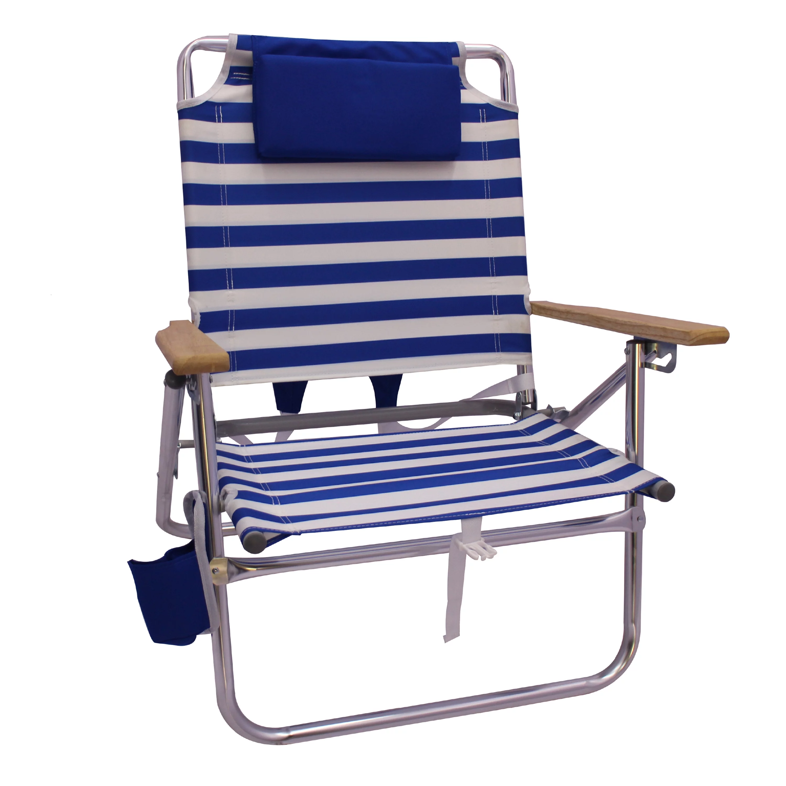 2-Pack Mainstays Wood Arm Reclining Comfort Height Backpack Beach Chair Cabana Stripe