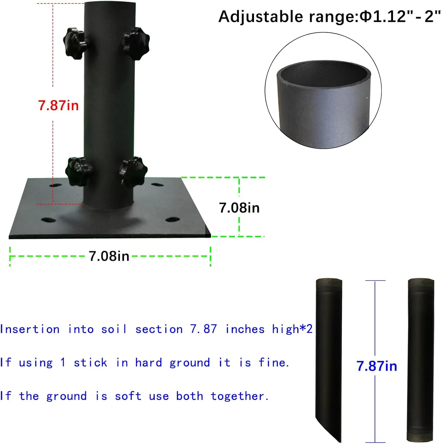 Patio Umbrella Stand Multifunctional, Lawn Design with Ground Spike Fixing, Easy to Carry, Table Umbrella Base for Multiple Scenes, Patio/Garden/Deck Porch.