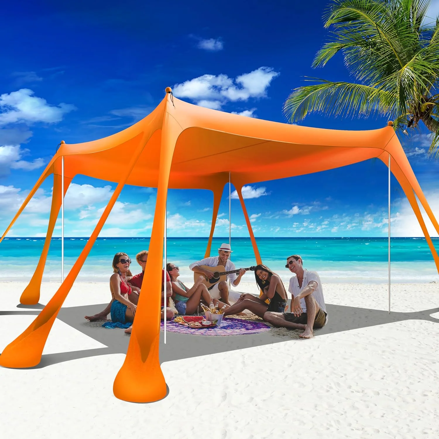 Beach Canopy Beach Tent Pop Up Shade 10x10ft Sun Shelter UPF50+ with 8 Sandbags-2 Sand Shovel-4 Aluminum Poles-Ground Pegs-Portable Carrying Bag for Outdoor Family Camping Fishing Yard Picnic