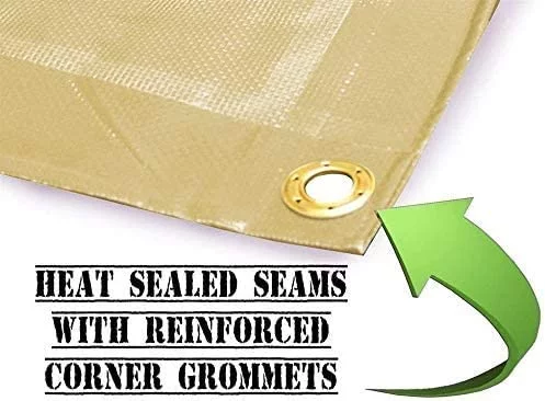 PVC Vinyl Cover Waterproof UV Resistant Heavy Duty Vinyl Tarp 13oz 18 Mil -TAN (5x7)