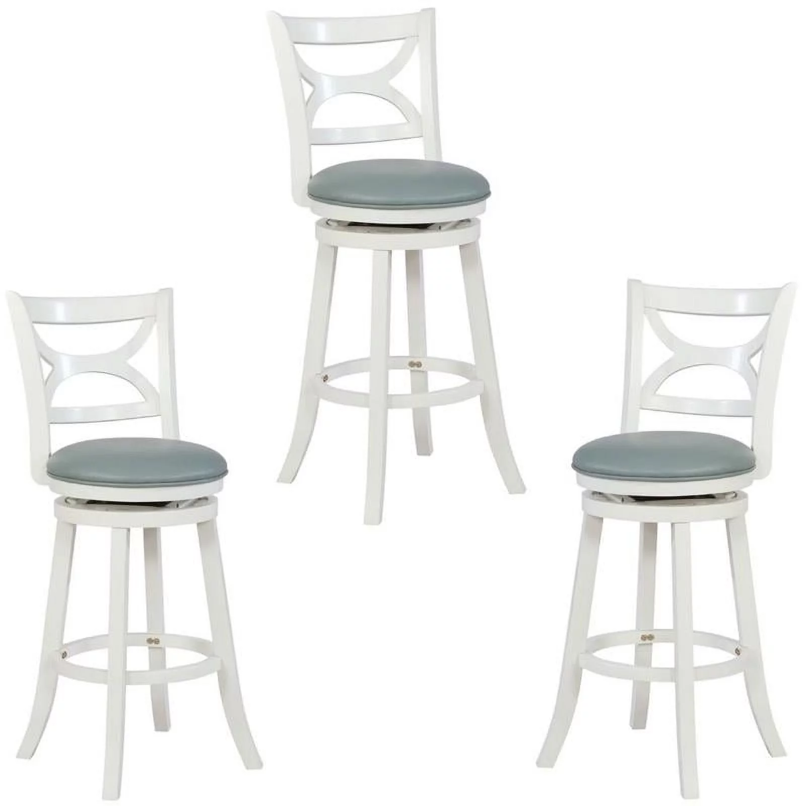 Home Square 3 Piece Swivel Wood Bar Stool Set with PU Seat in Cream