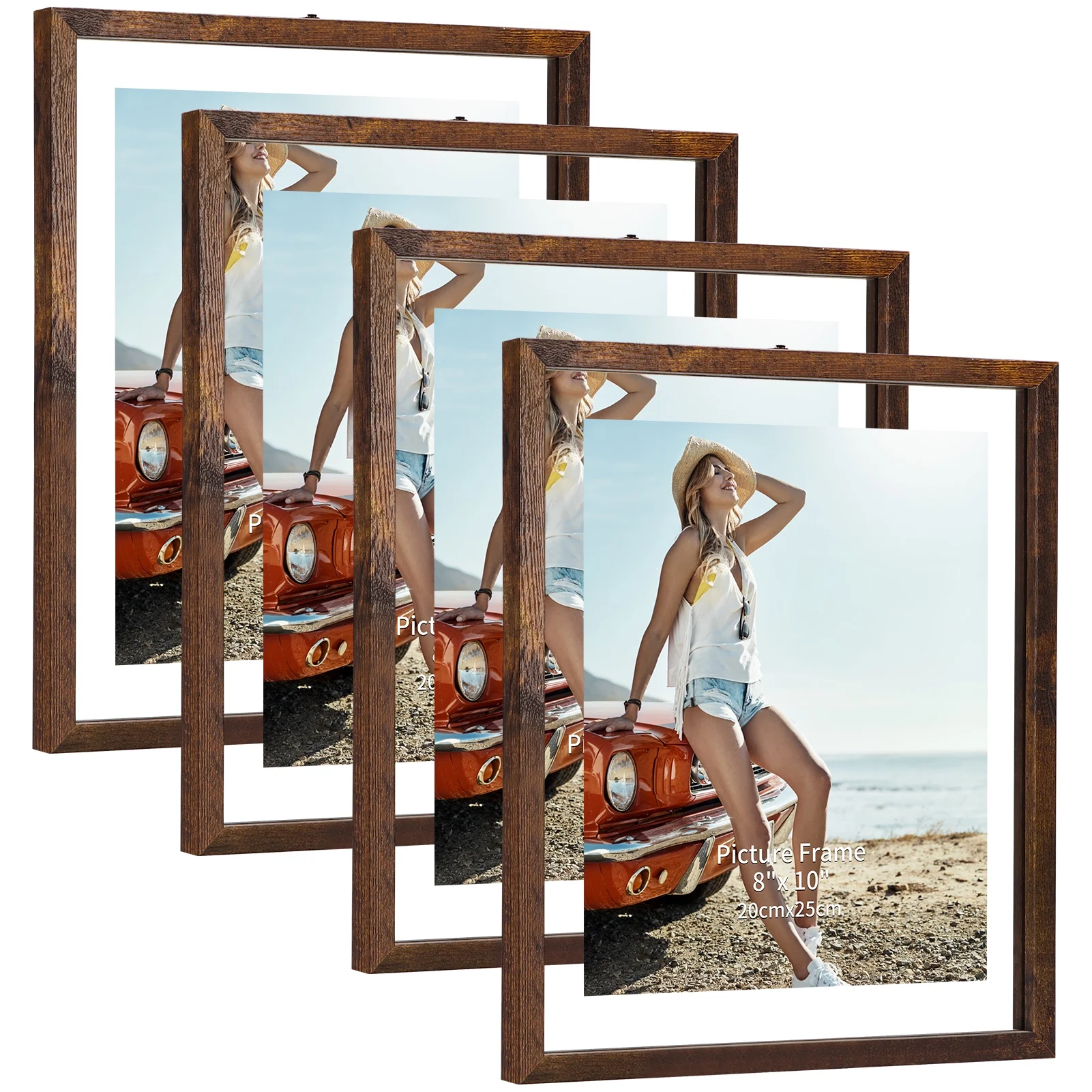 4 Pack 8x10 Picture Frames Set, Farmhouse Wood Rustic Brown Picture Frames 8 by 10 with Tempered Glass Gallery Wall Tabletop Display