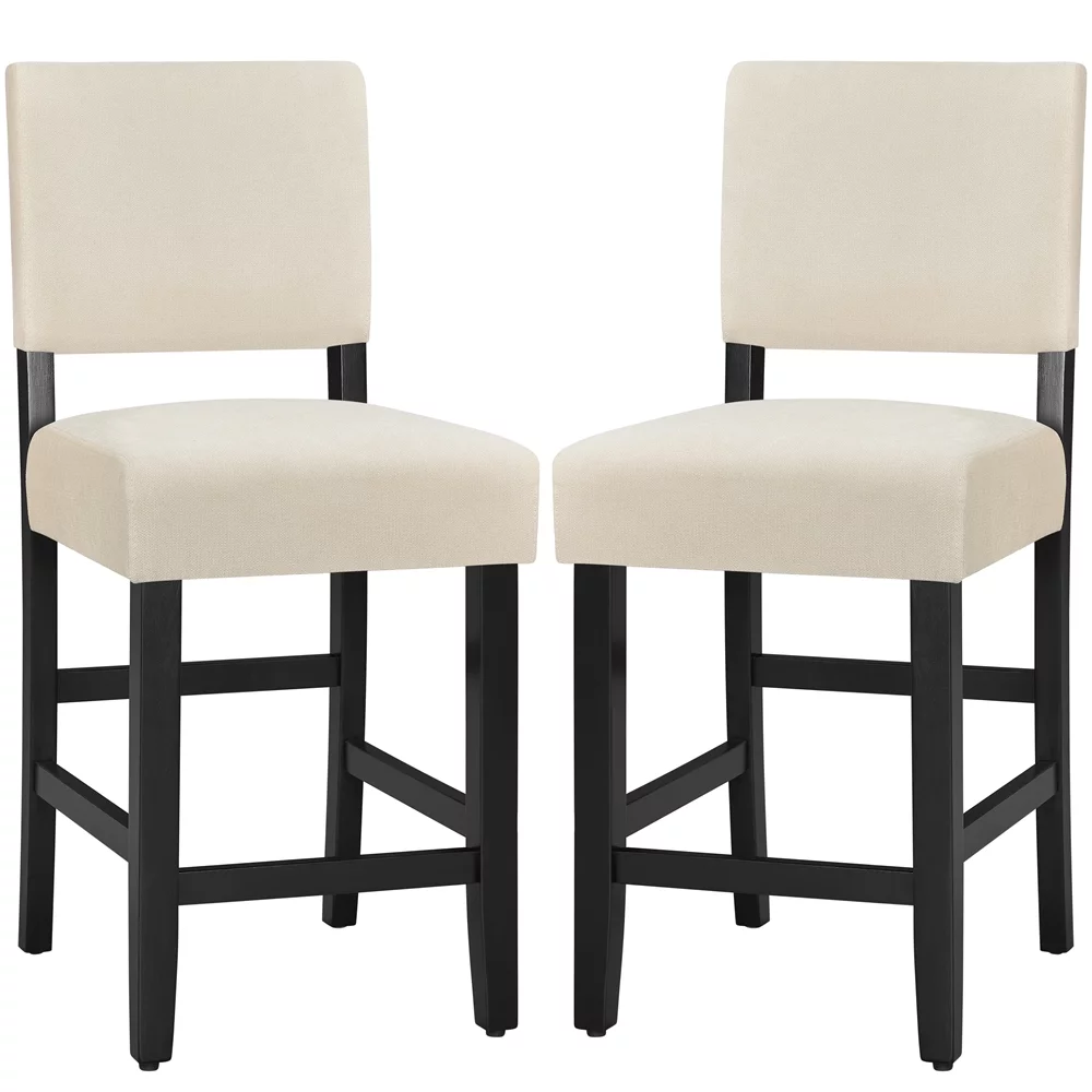 Yaheetech 24.6'' H Set of 2 Upholstered Faux Leather Bar Stool, Beige