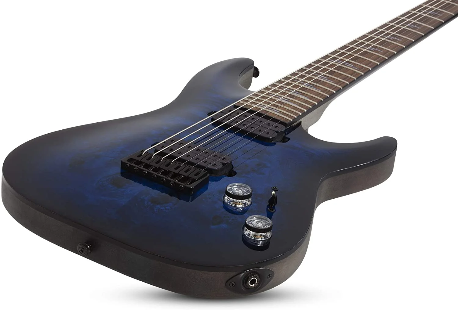 Schecter 2458 Omen Elite 7 Guitar, Rosewood Fretboard, See Thru Blue Burst